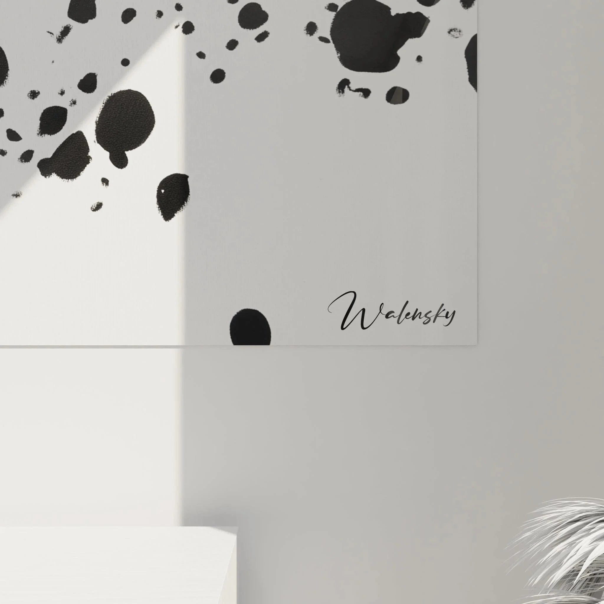 Gesamtansicht Wandbild Dalmatiner Optik Punkteverteilung schwarz-weiß Wandkunst komplett