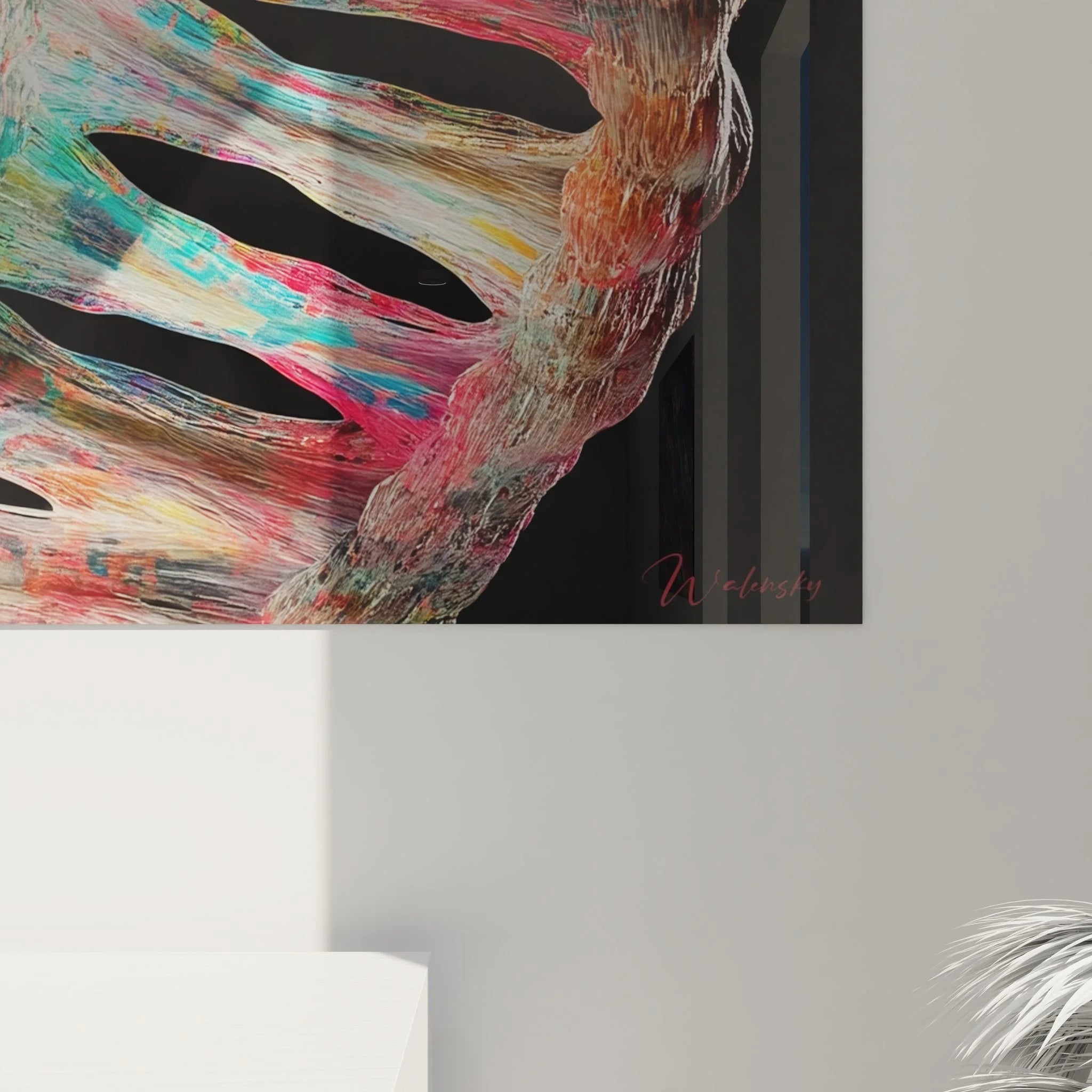 Gesamtansicht Wandbild DNA Spirale - Moderne abstrakte Kunst in leuchtenden Farben