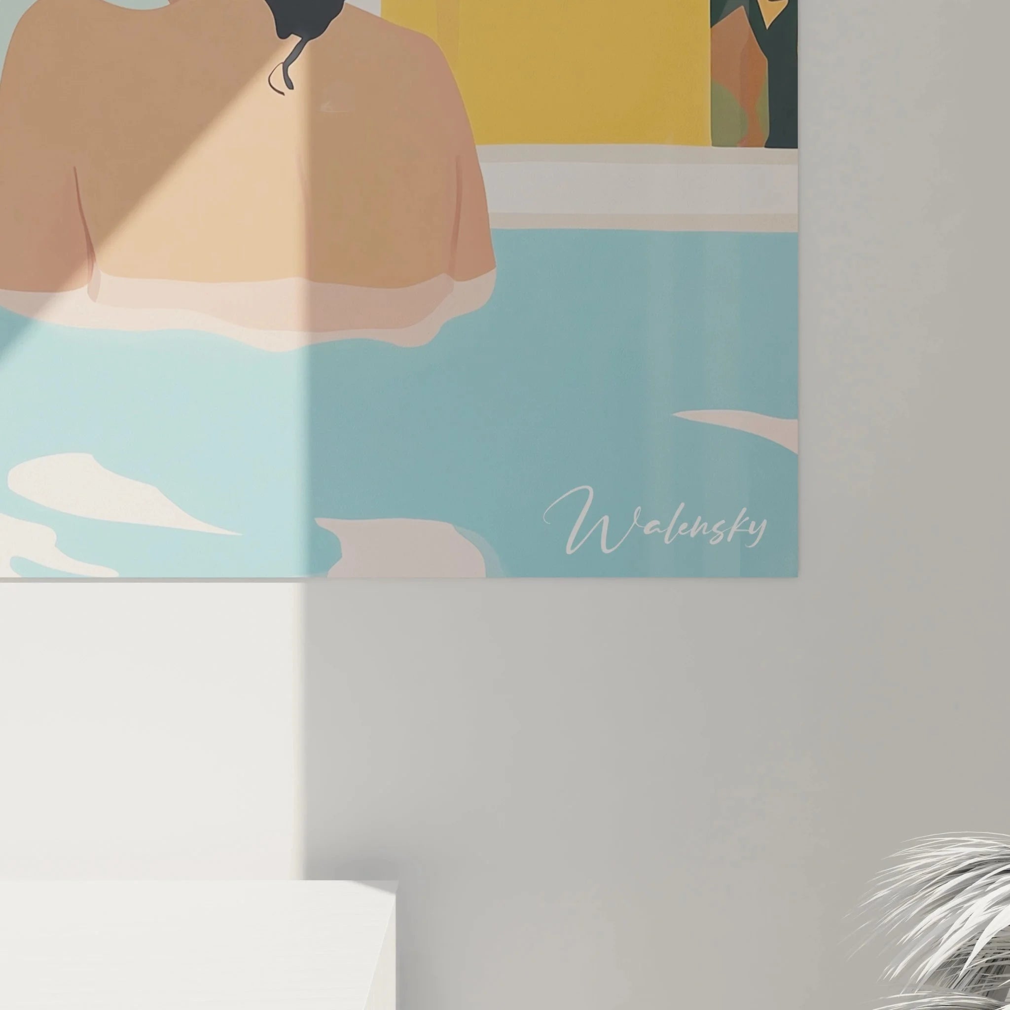 Gesamtansicht Wandbild drei Frauen entspannen im Pool luxuriöse Spa Atmosphäre moderne Wandkunst