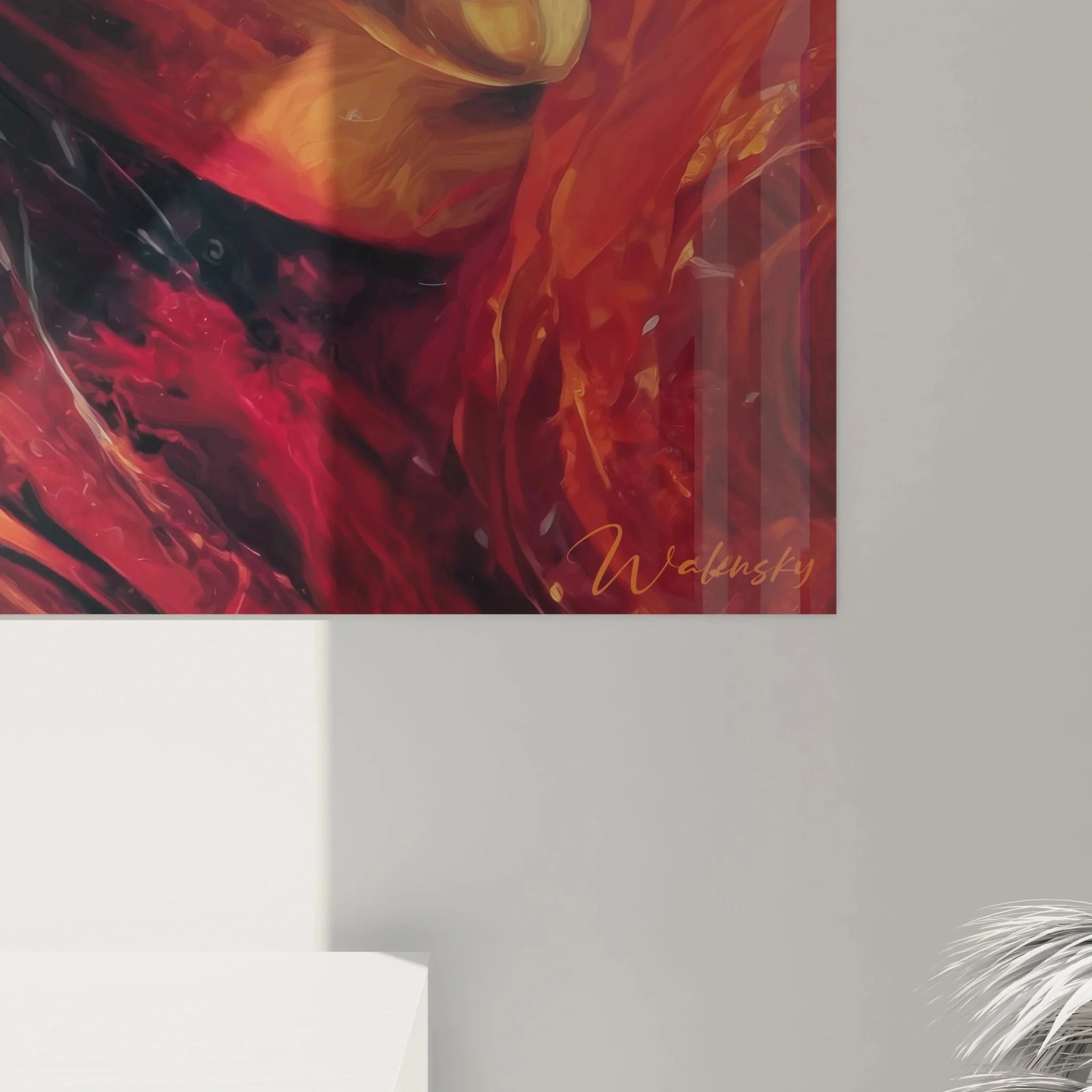 Gesamtansicht Wandbild Frauenportrait mit Federn - Afrikanische Maske Kunstwerk Leinwand XXL Format