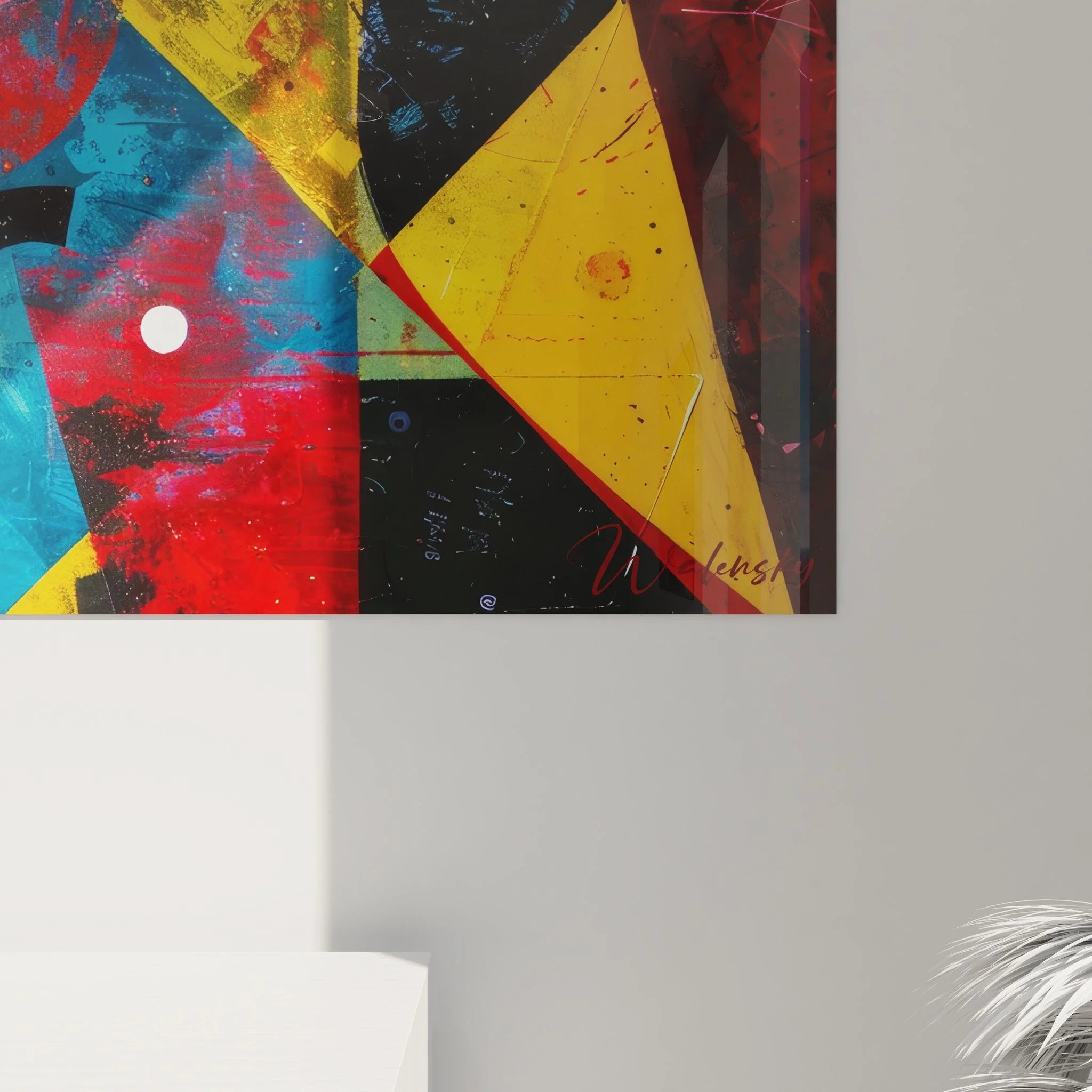 Gesamtansicht Wandbild geometrische Abstraktion - kosmische Komposition in leuchtenden Farben