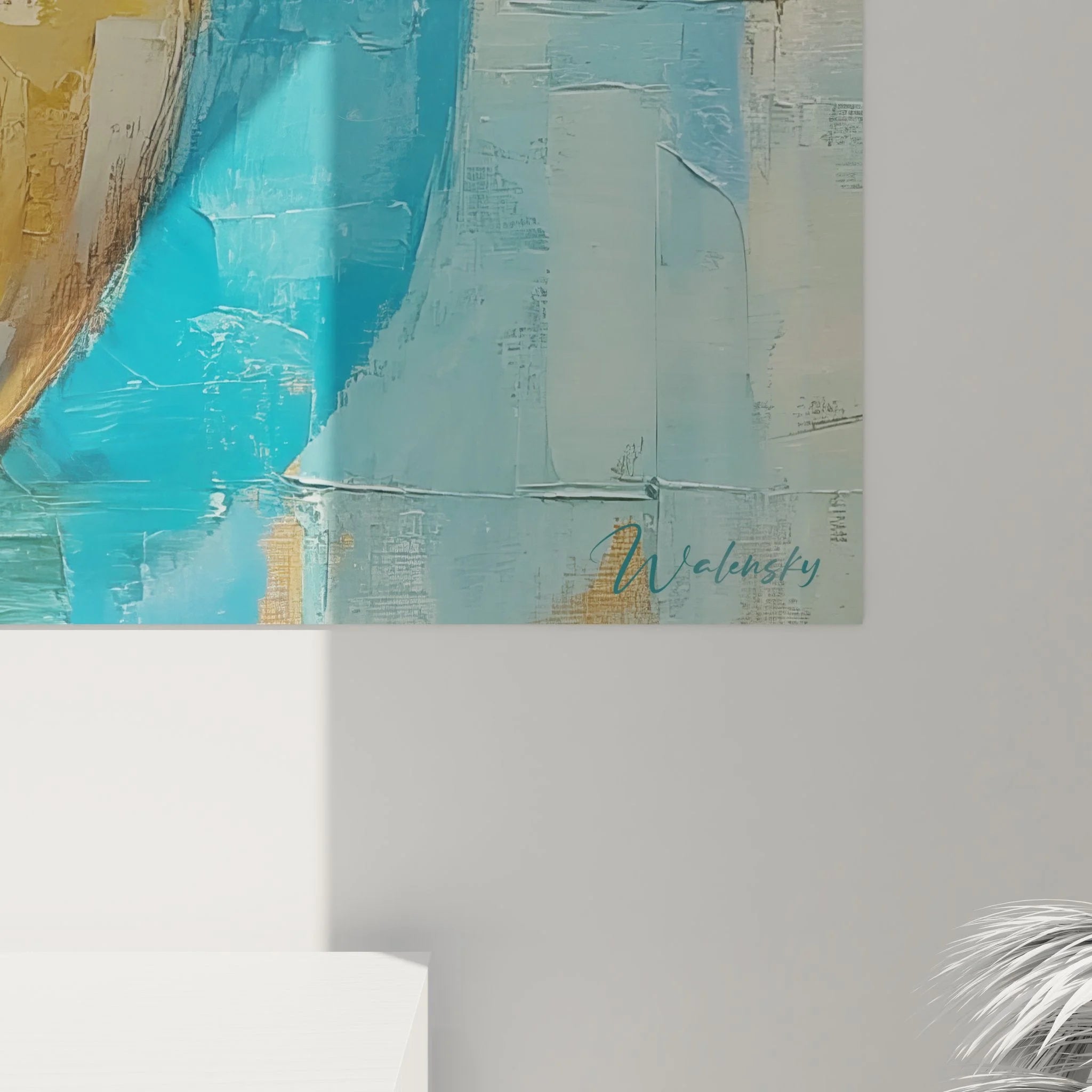 Gesamtansicht abstraktes Wandbild Kreise geometrische Komposition Malerei-Optik Wohnraum