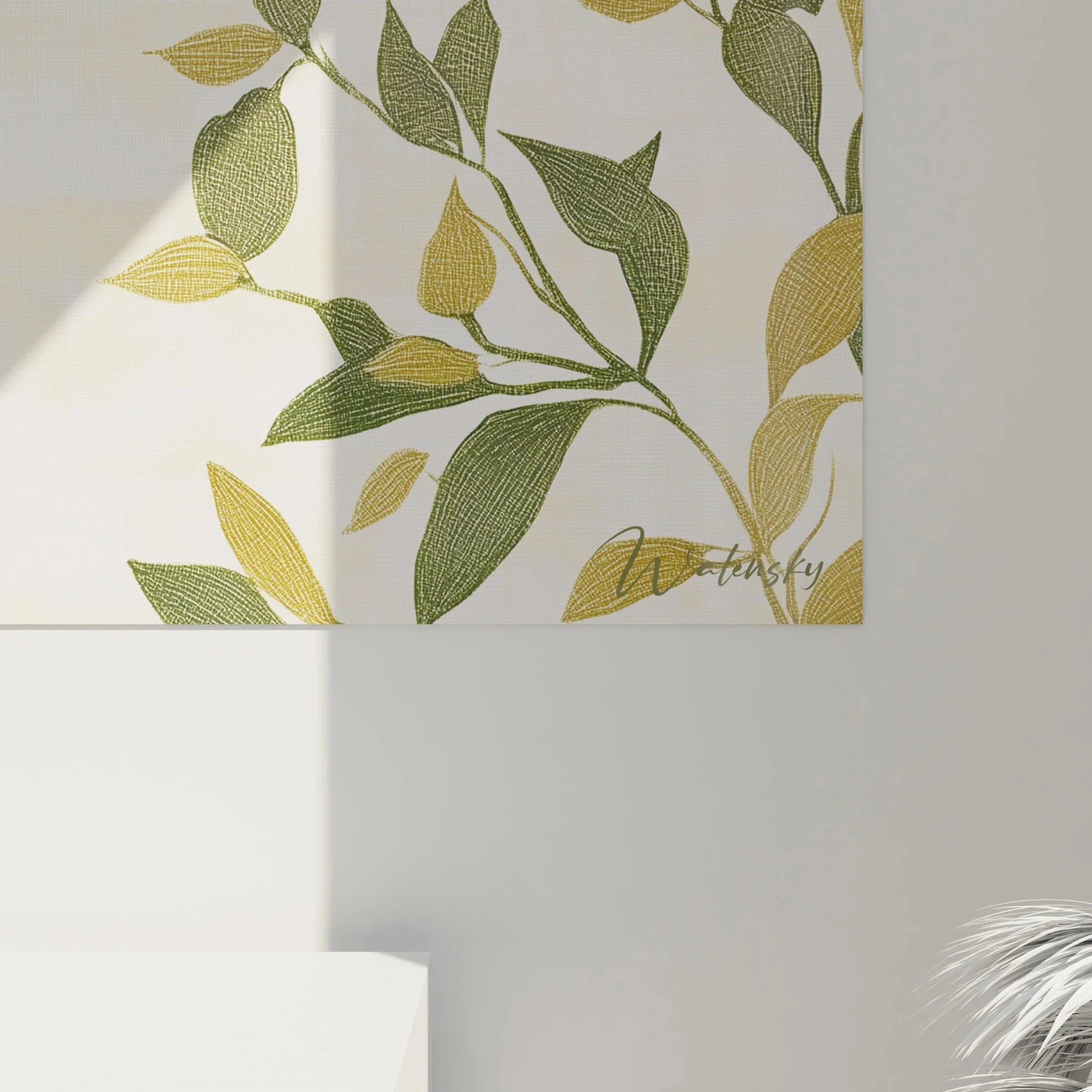 Gesamtansicht Wandbild Giraffe Savanne - komplette Darstellung der eleganten Giraffe mit botanischen Elementen