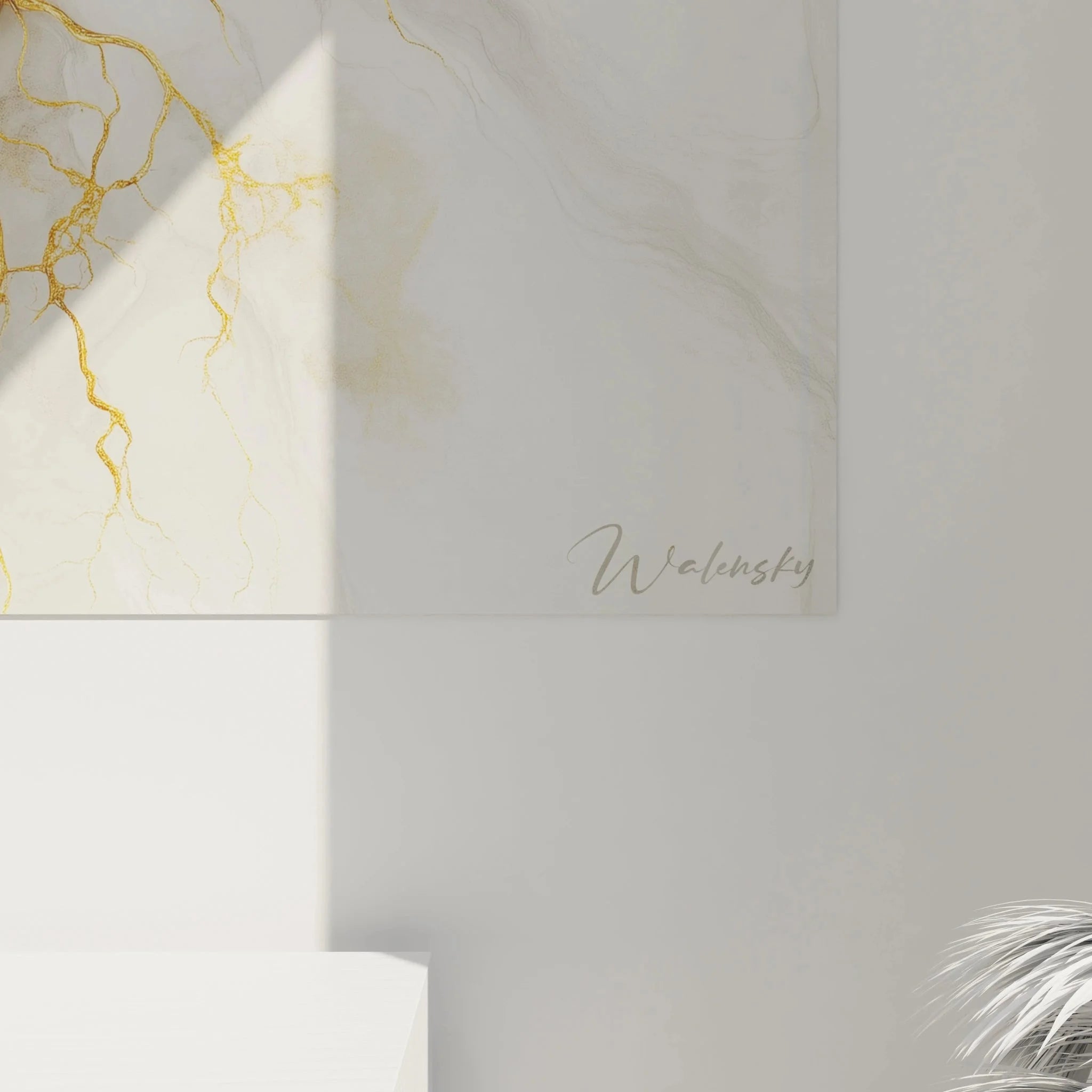 Gesamtansicht Wandbild goldene Blitze abstrakte Energie Kunst XXL Format moderne Dekoration