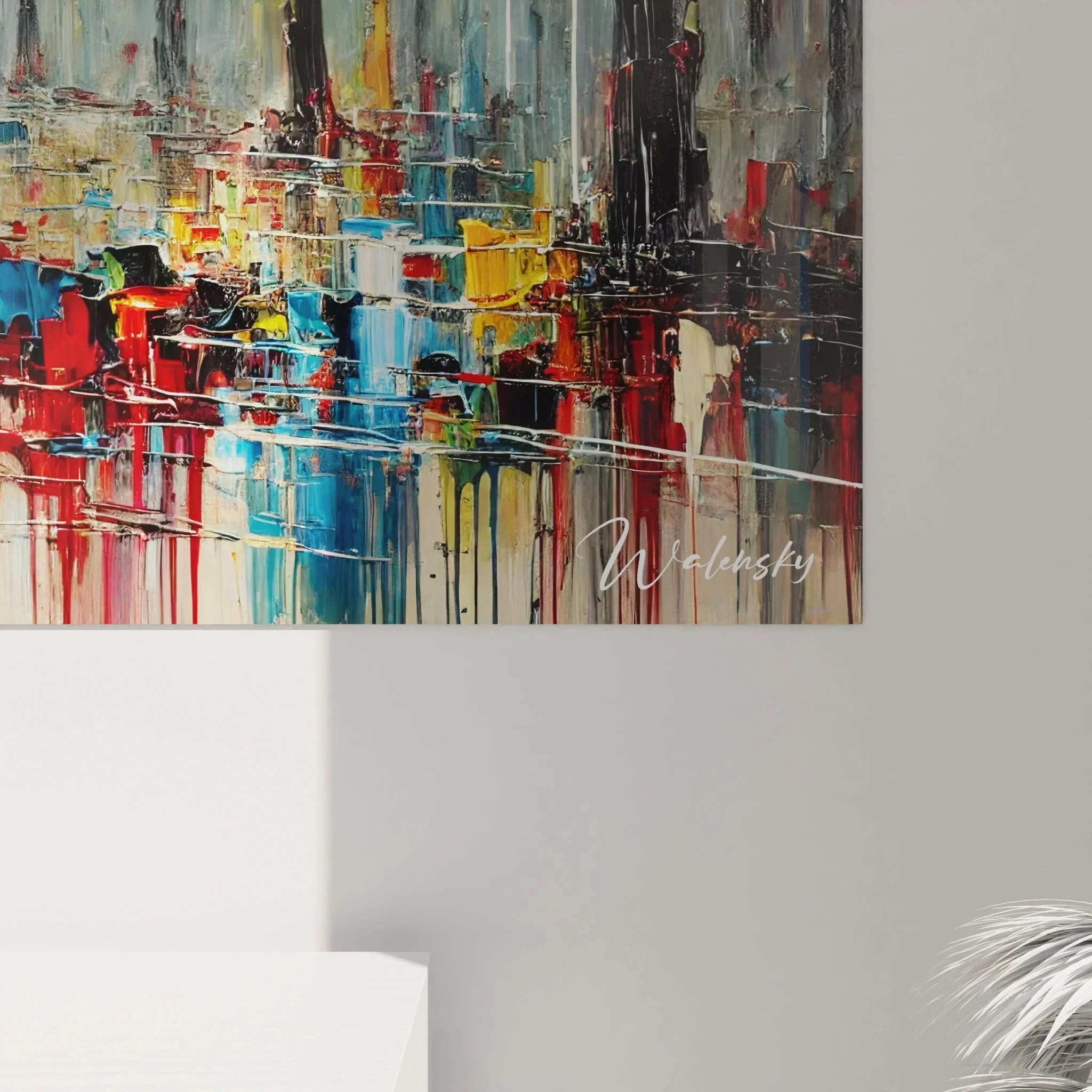 Gesamtansicht Wandbild Herbstwald mit expressiven Farbverläufen und Naturmotiven