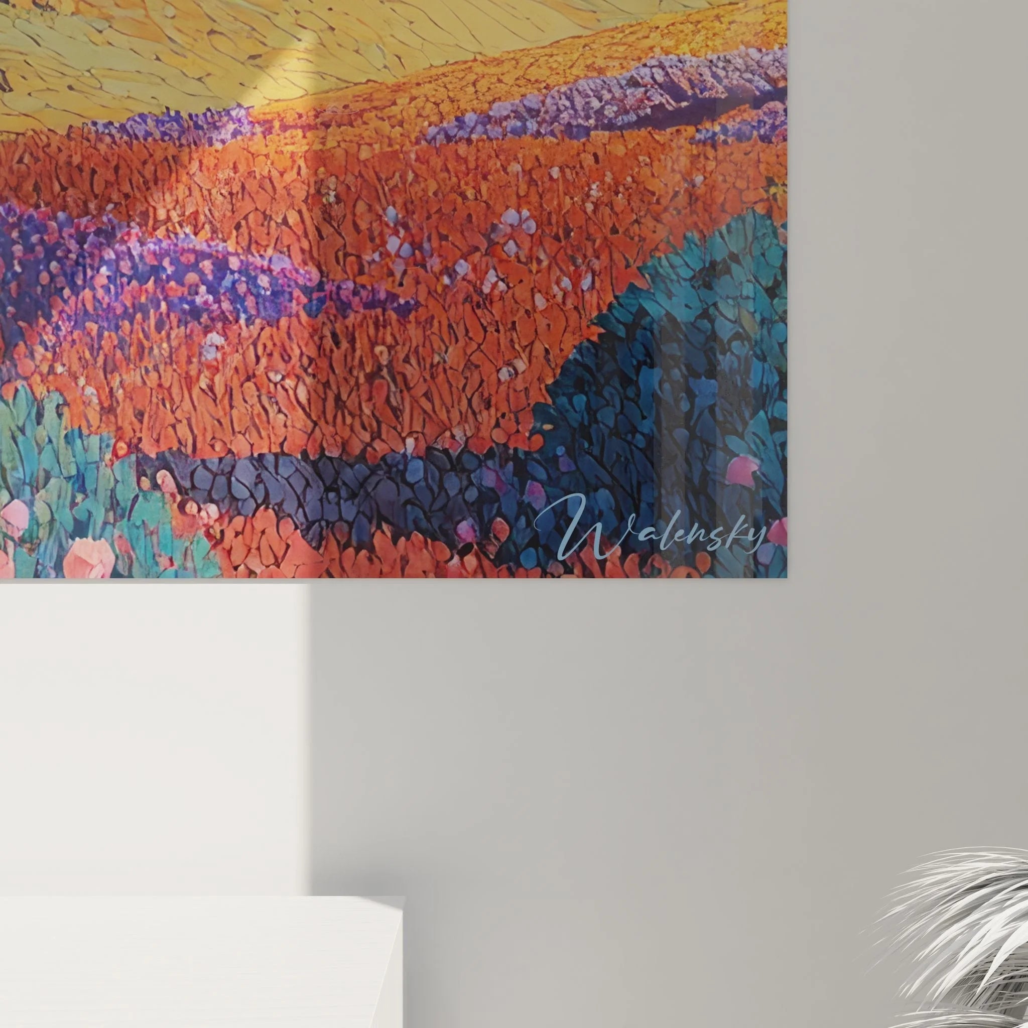 Gesamtansicht Wandbild Hügellandschaft mit mediterranen Farben für Wohnraumdekoration