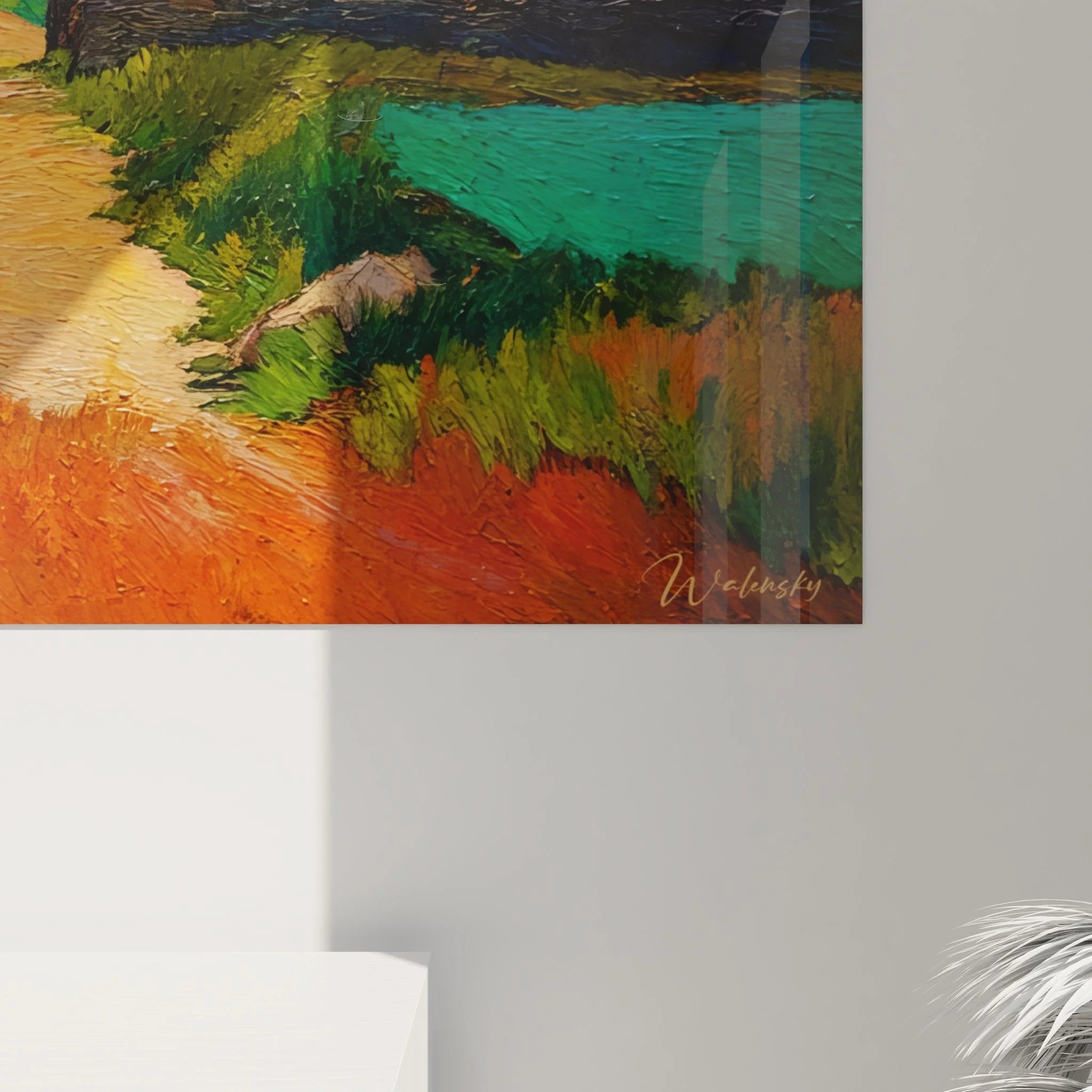 Gesamtansicht Wandbild irische Cottages Küstenlandschaft mit traditionellen Landhäusern und Meerblick