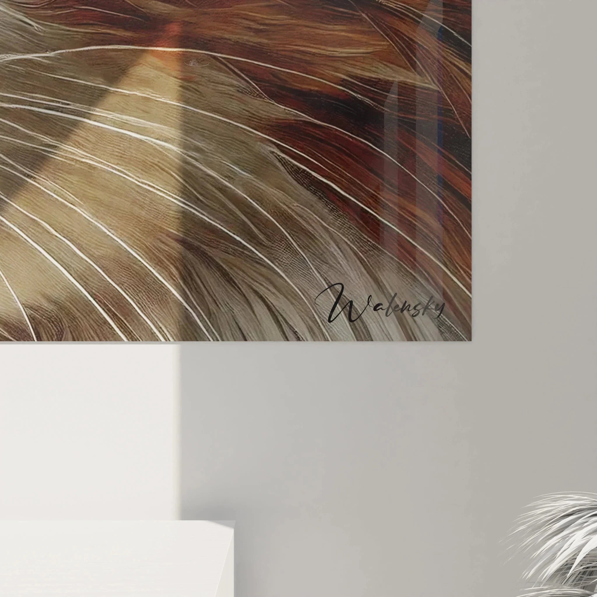 Gesamtansicht Wandbild Katze Portrait - hyperrealistische Darstellung mit warmen Farbtönen