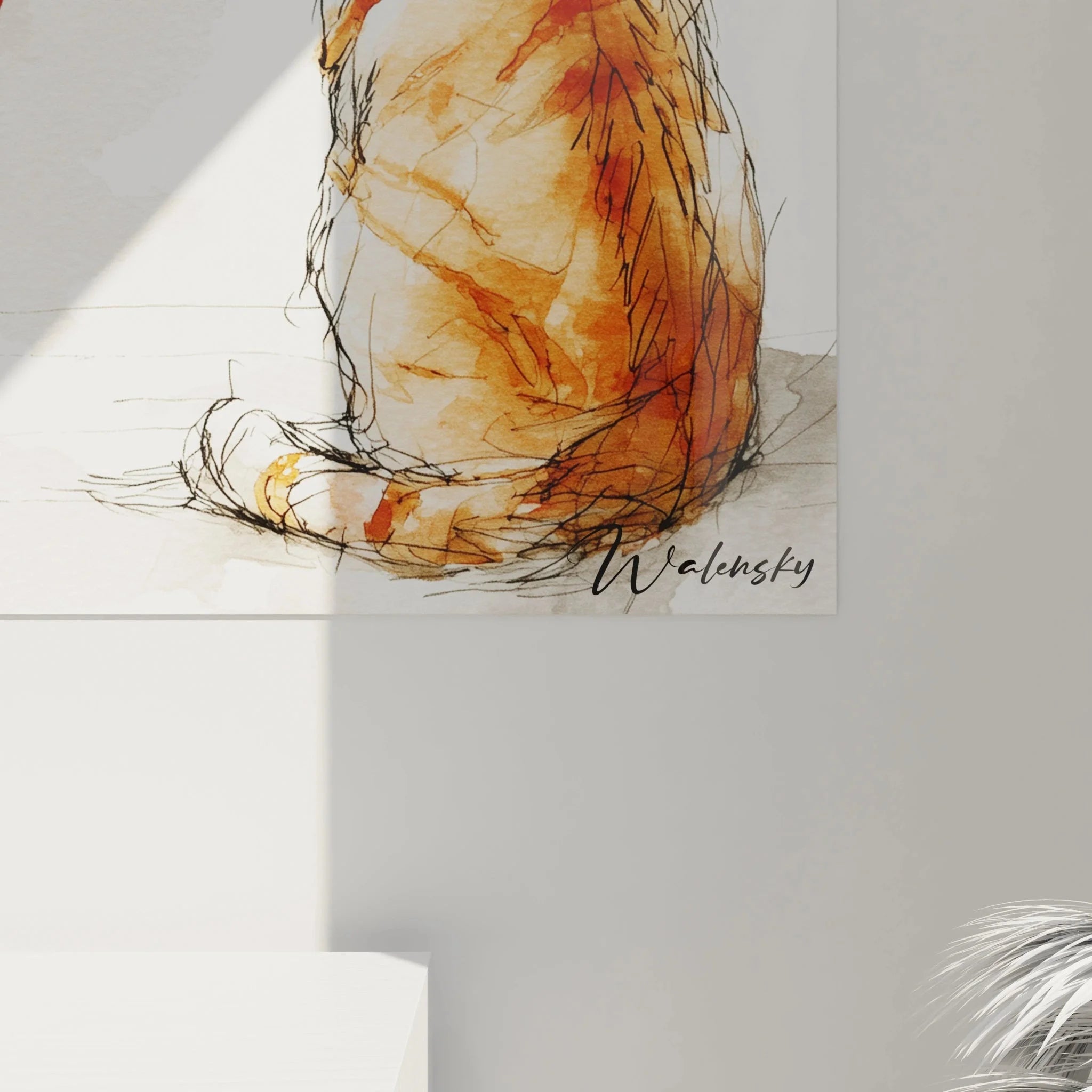Gesamtansicht Wandbild Katze unter Weihnachtsbaum - Komplette Darstellung der festlichen Aquarell Komposition