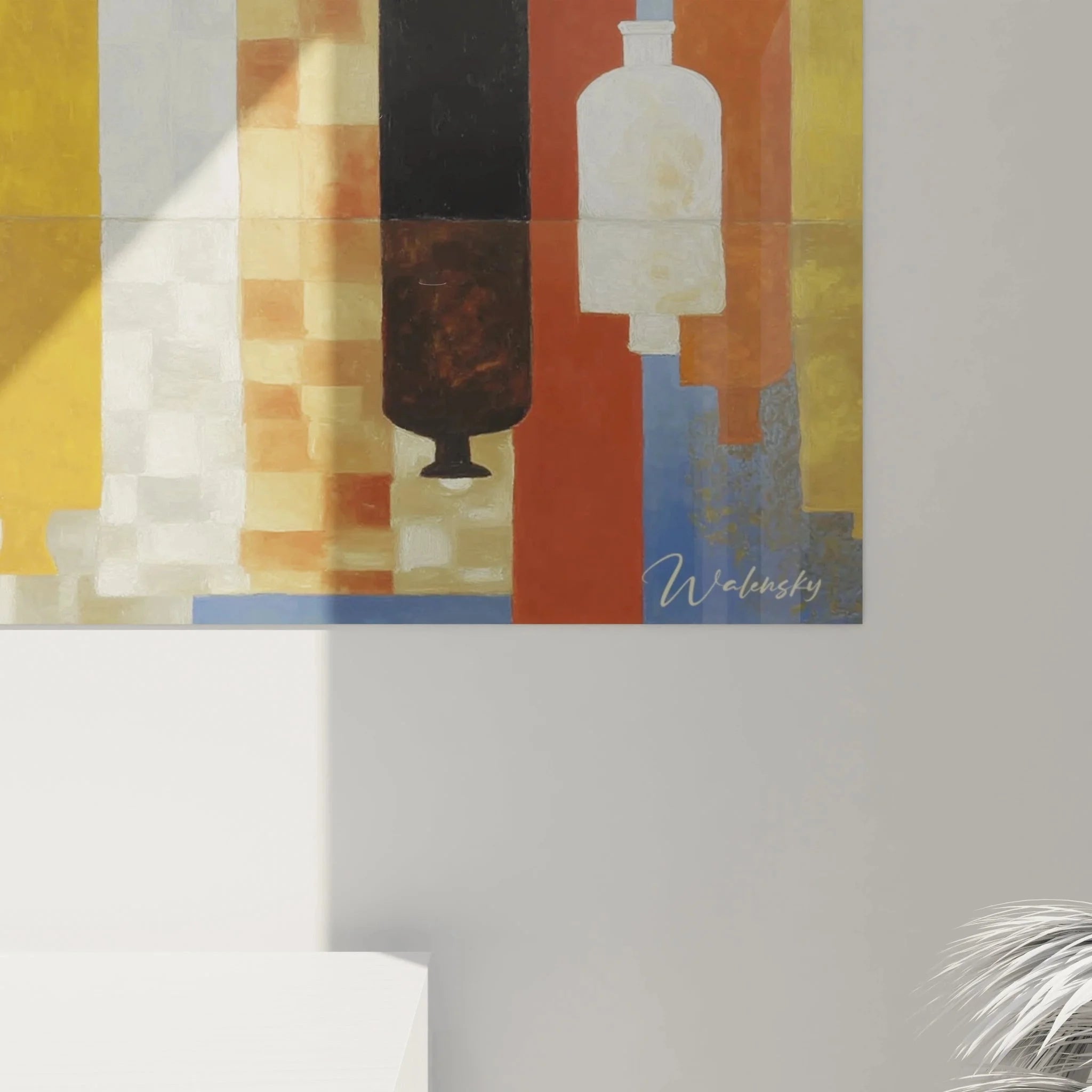 Gesamtansicht Wandbild Konstruktivismus Stillleben Flaschen abstrakte Komposition moderne Wanddekoration