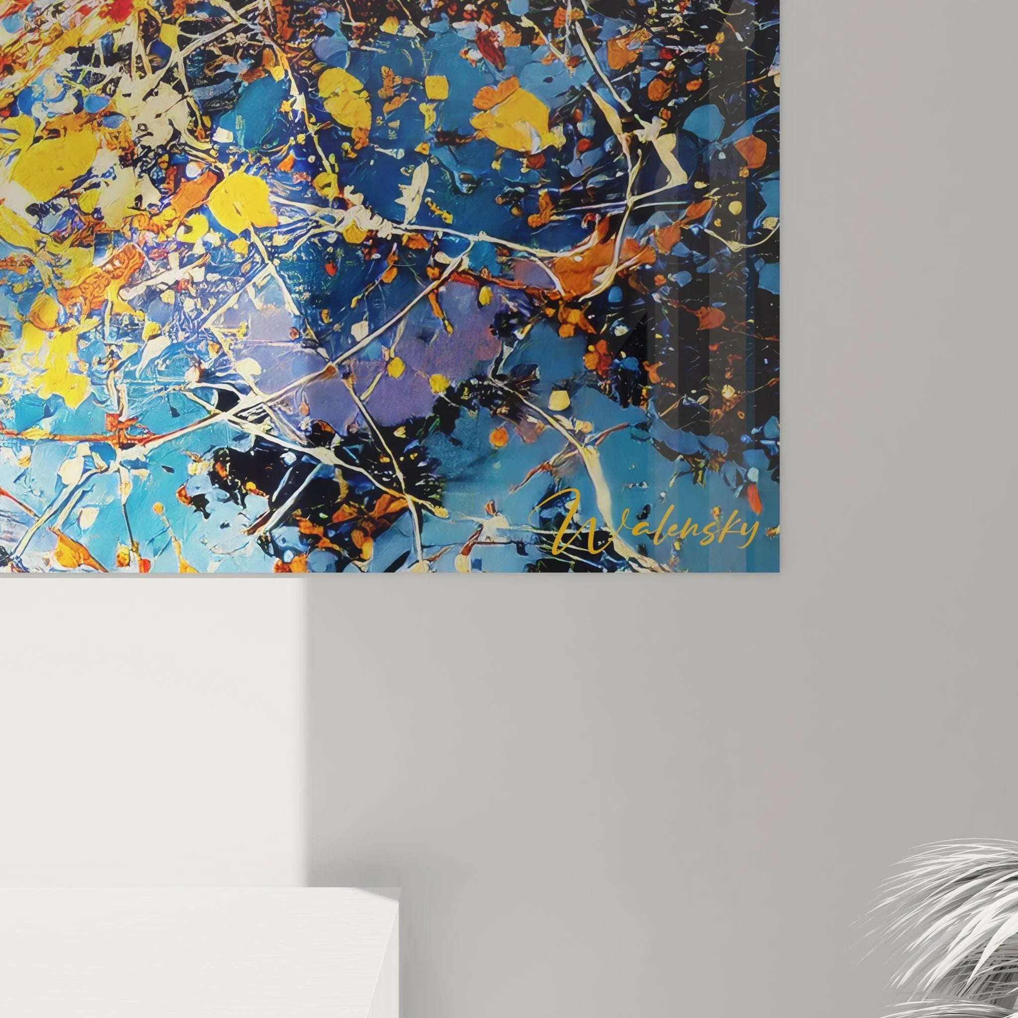 Gesamtansicht Wandbild abstrakte kosmische Explosion in brillanten Farben XXL Format