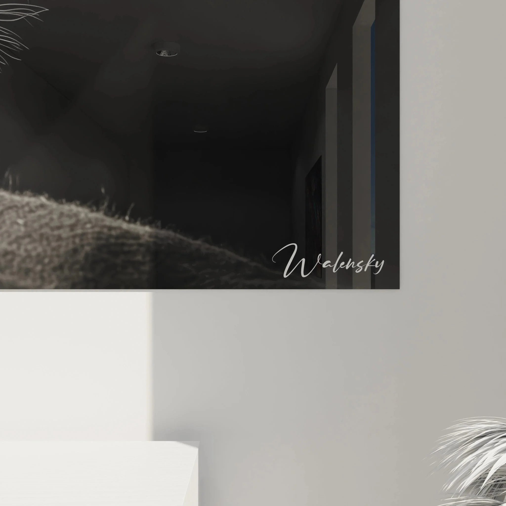 Gesamtansicht Wandbild Leopardenbaby schwarz-weiß, komplette Wildtier Fotografie Wanddekoration