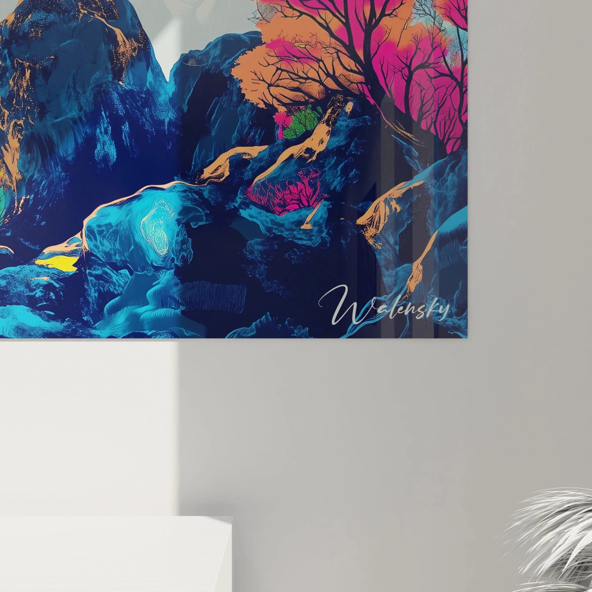 Gesamtansicht Wandbild Fantasielandschaft mit mystischen Bergen - komplette Darstellung des Alfred Sisley Kunstdrucks