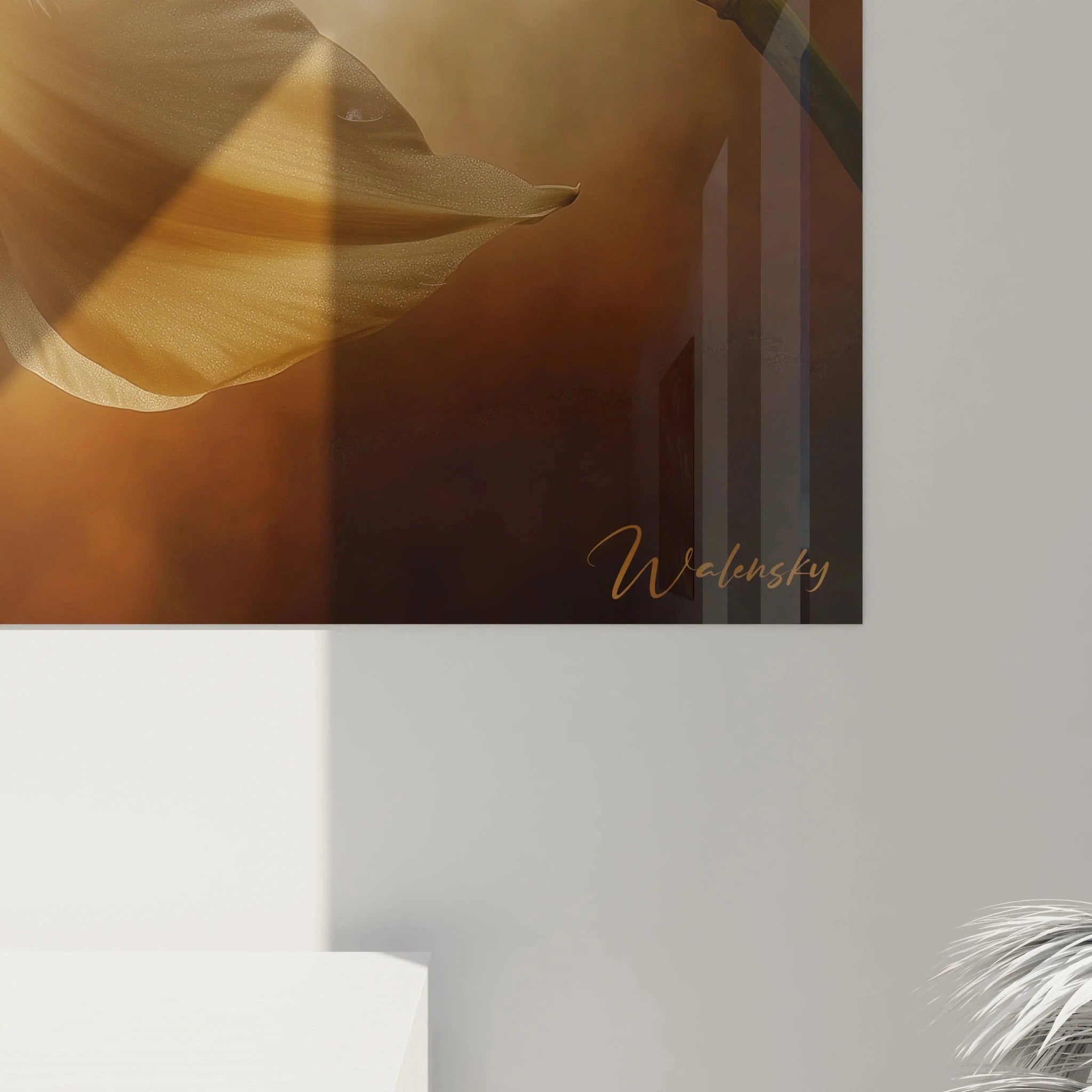 Gesamtansicht Wandbild Narzisse goldener Hintergrund elegante Frühlingsblume moderne Wanddekoration