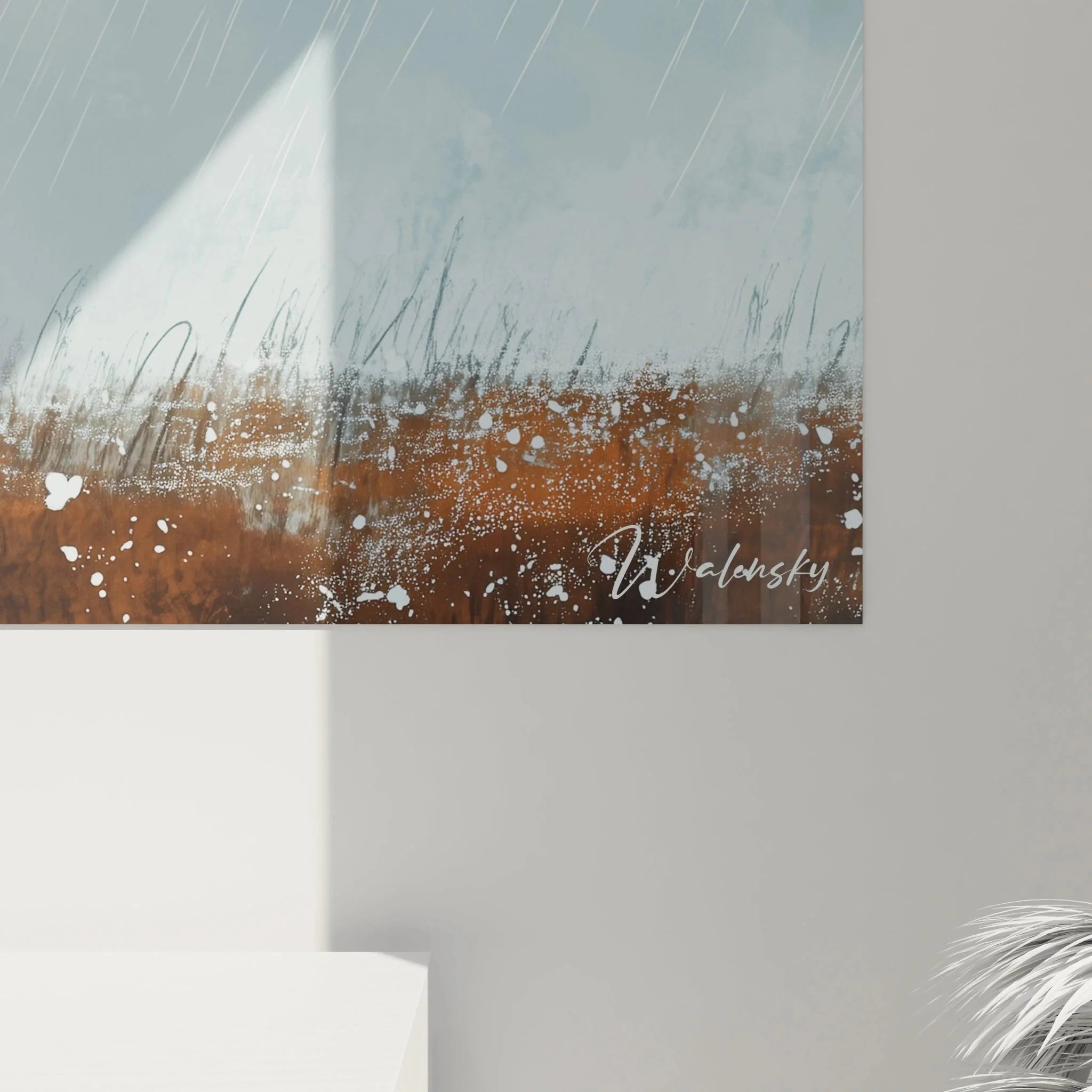 Gesamtansicht Wandbild Pferd Regenstimmung Landschaft romantische Wandkunst Dekoration