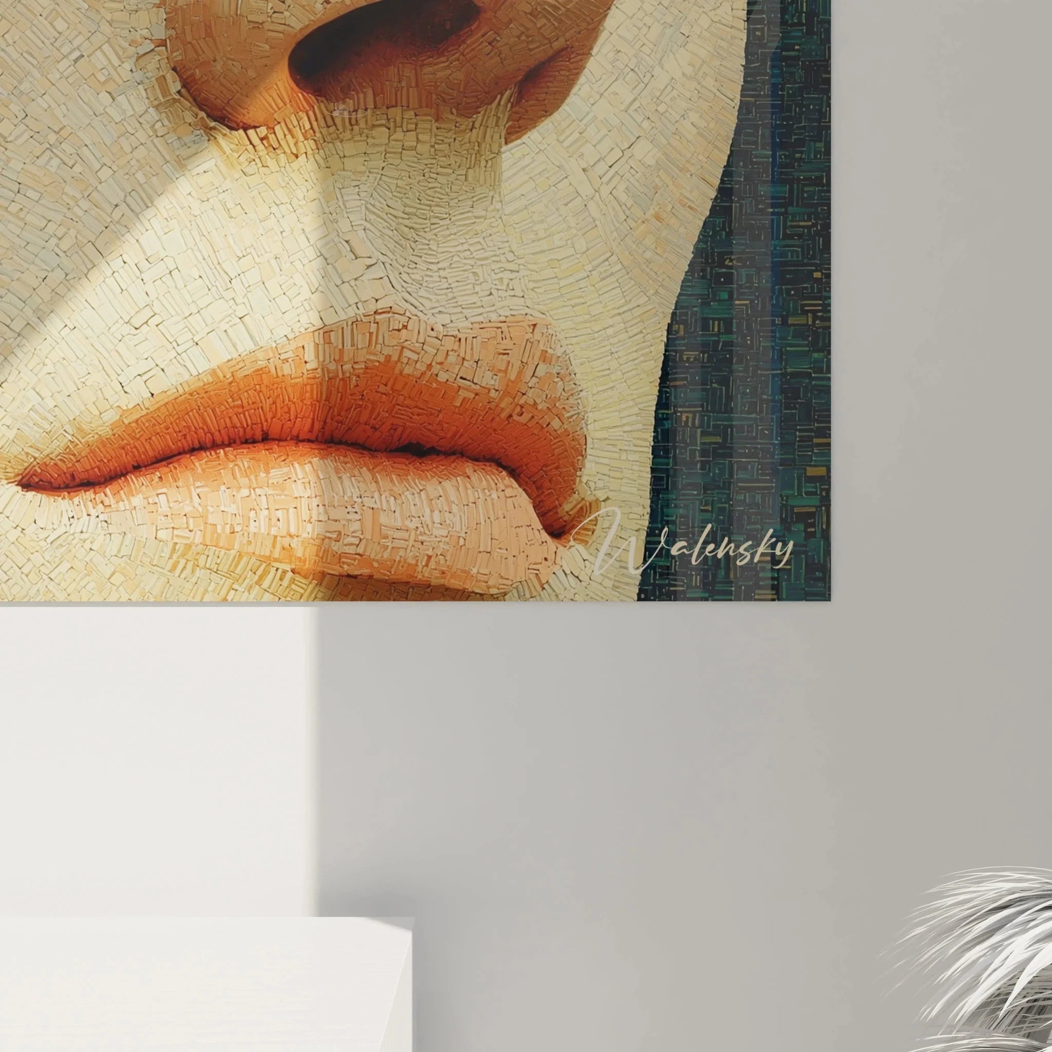 Gesamtansicht Wandbild Frauenportrait Pointillismus Edition moderne Wandkunst Übersicht