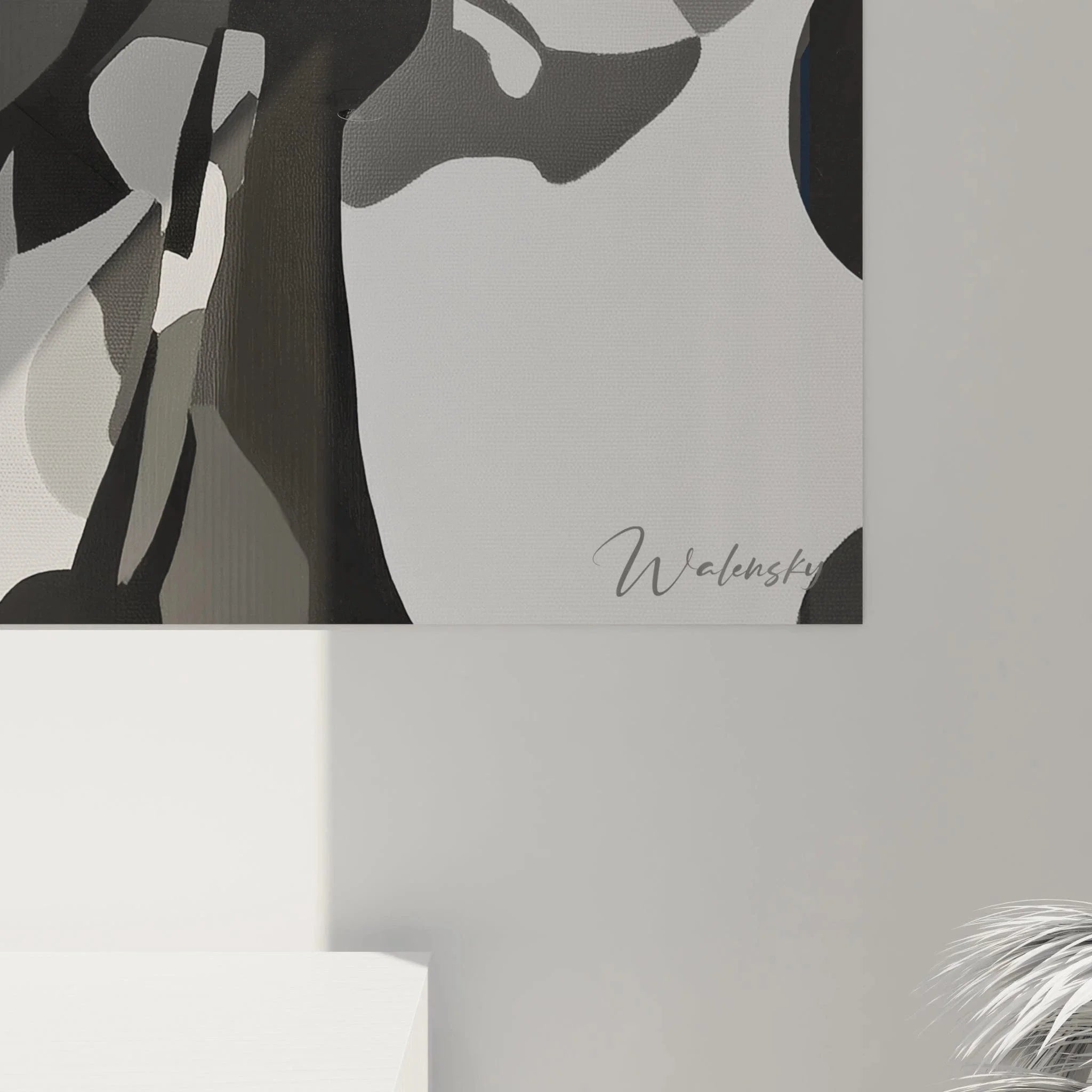 Gesamtansicht modernes Wandbild Frauenporträt Pop Art Stil, minimalistische schwarz weiß Wanddekoration