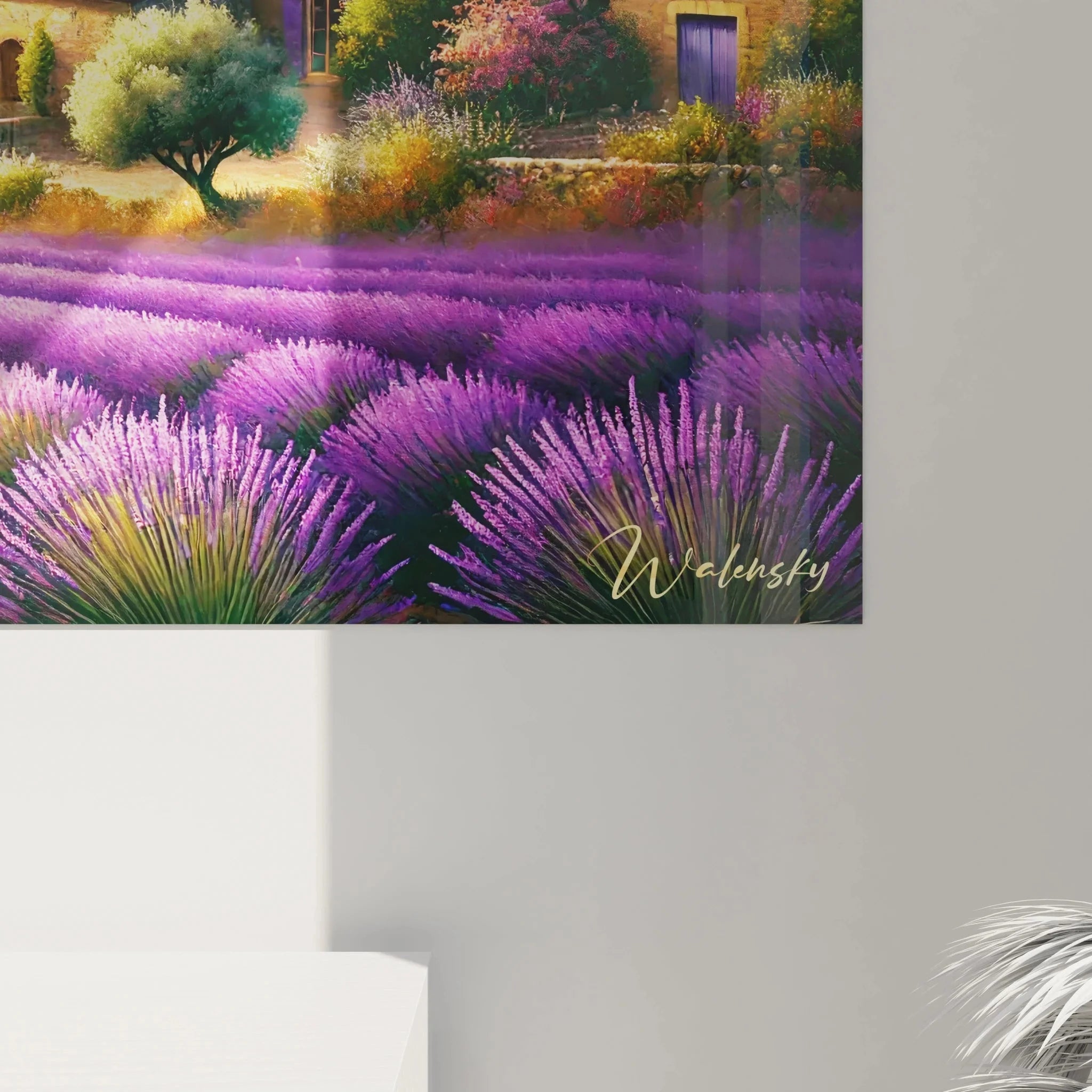 Gesamtansicht französisches Provence Wandbild mit Lavendelfeldern und typischer südfranzösischer Landschaftsszene