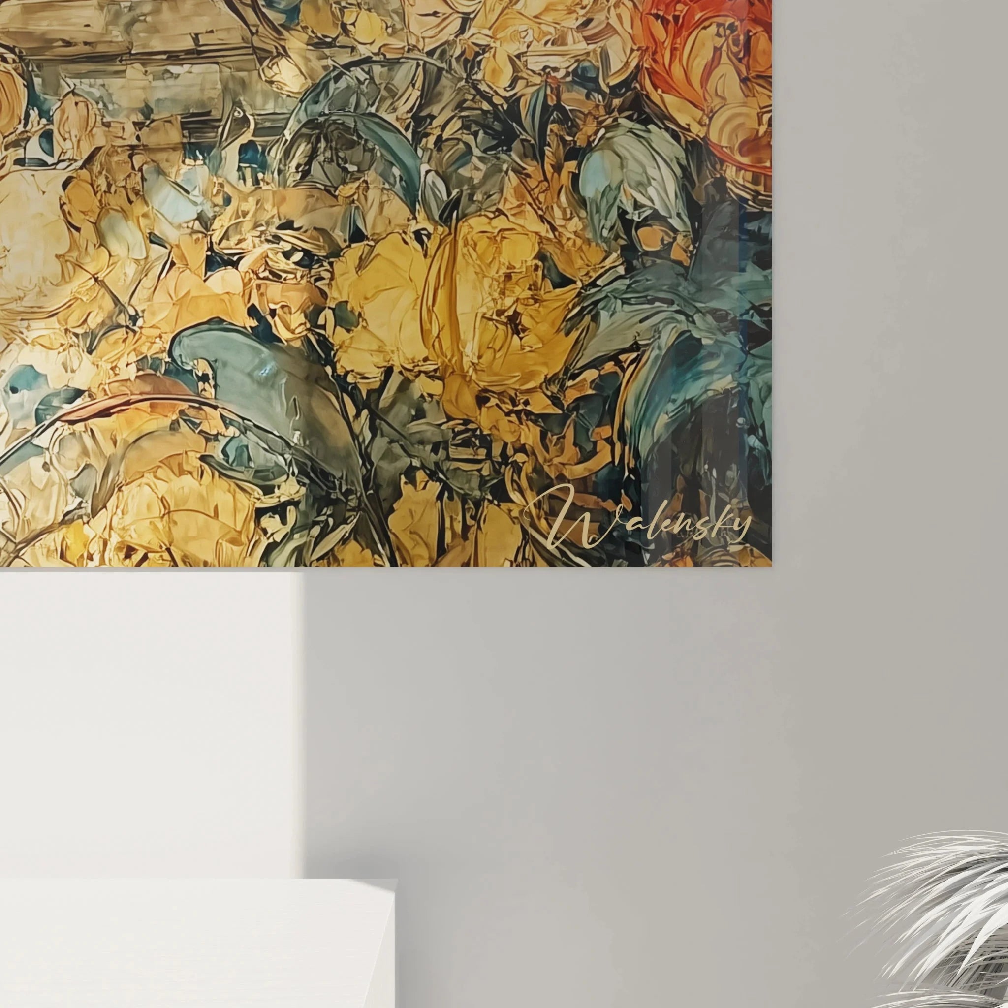 Gesamtansicht Wandbild trinkender Mann Renaissance mit floraler Komposition Wandgestaltung Kunstdruck