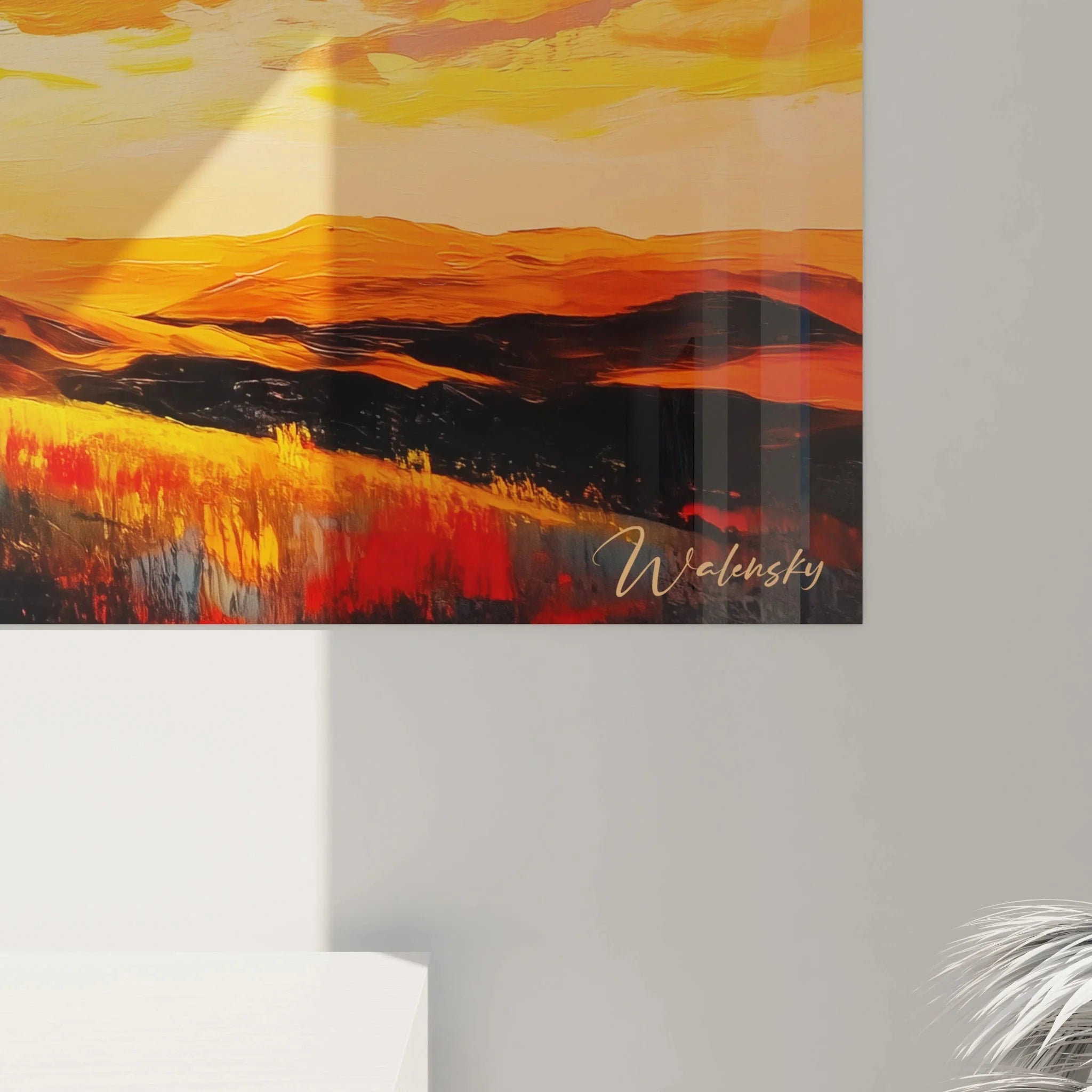 Gesamtansicht Wandbild Savanne - Akazie bei Sonnenuntergang mit dramatischem Himmel und afrikanischer Landschaft