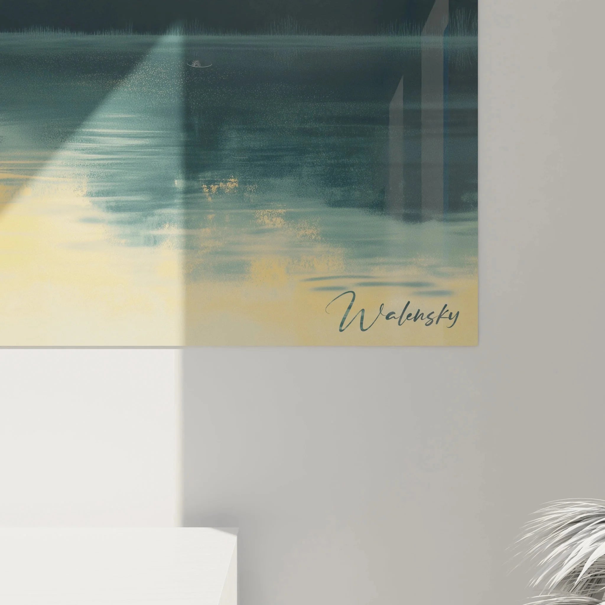 Gesamtansicht Wandbild Seenlandschaft Sonnenuntergang, melancholische Naturdarstellung deutsche Romantik