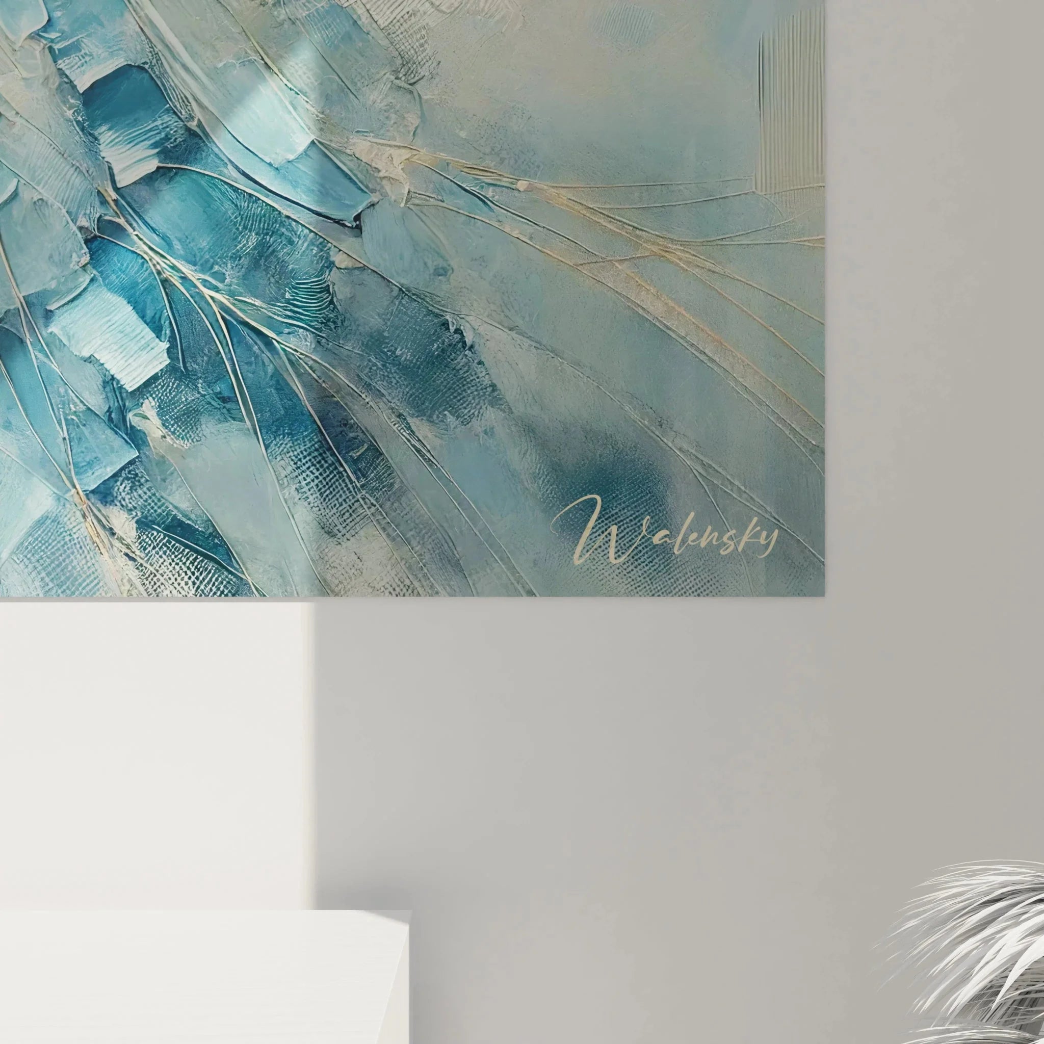 Gesamtansicht Wandbild Seepferdchen abstrakt - Maritime Leinwandkunst in moderner Interpretation