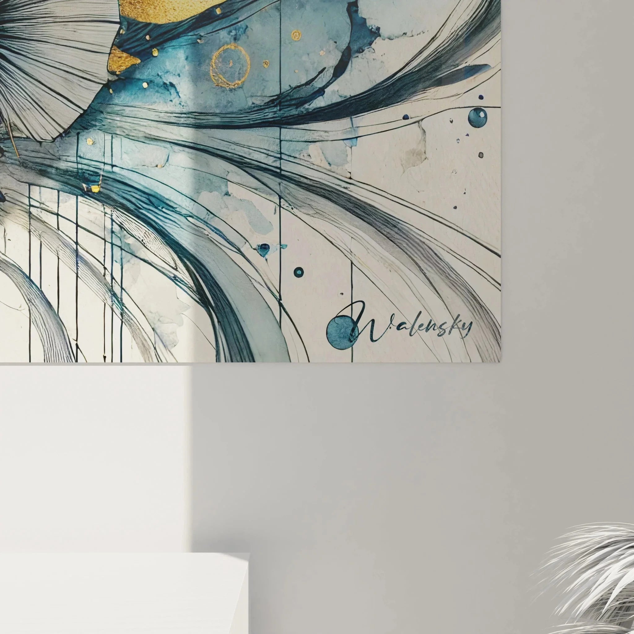 Gesamtansicht maritimes Wandbild Seepferdchen, moderne Meereskunst für Wohnraumgestaltung