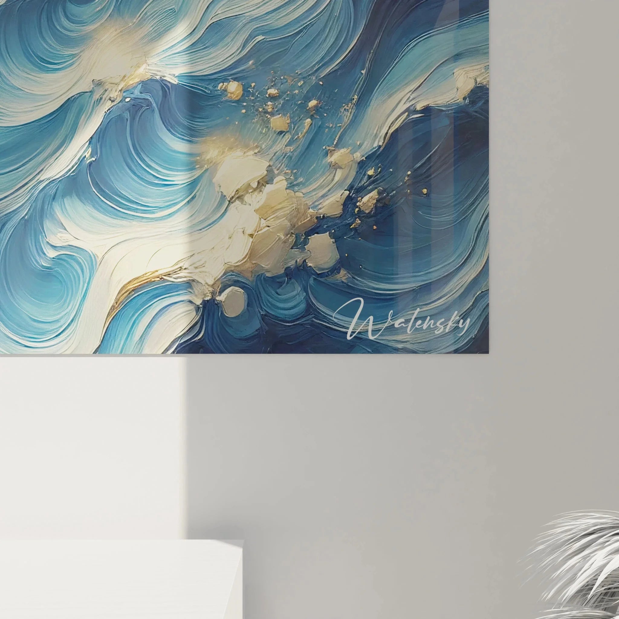 Gesamtansicht Wandbild Segelboot Sturm - maritime Ozean Wandkunst mit dynamischen Wellenbewegungen