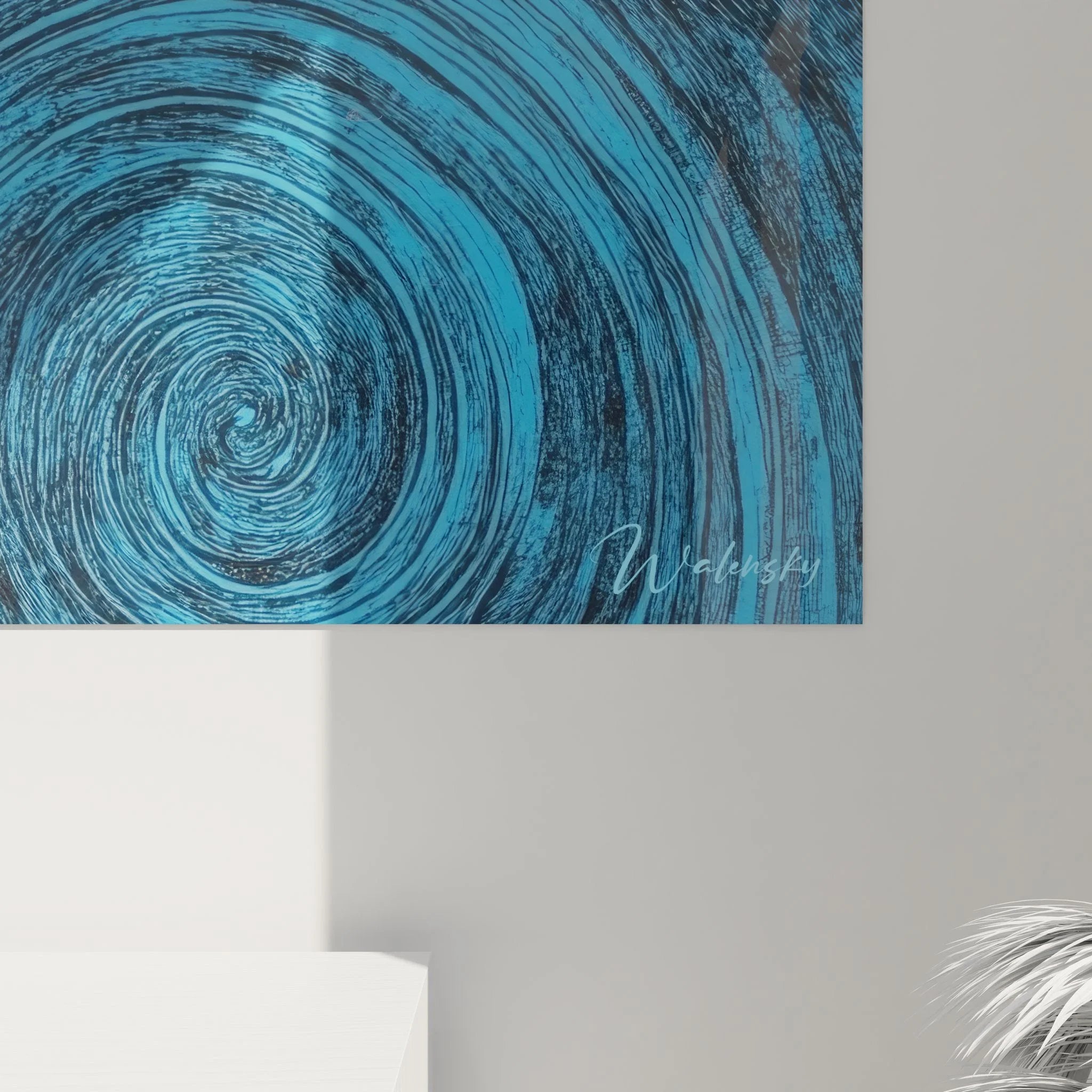 Gesamtansicht Wandbild Spirallandschaft - Haus und Baum auf wirbelnder abstrakter Erde