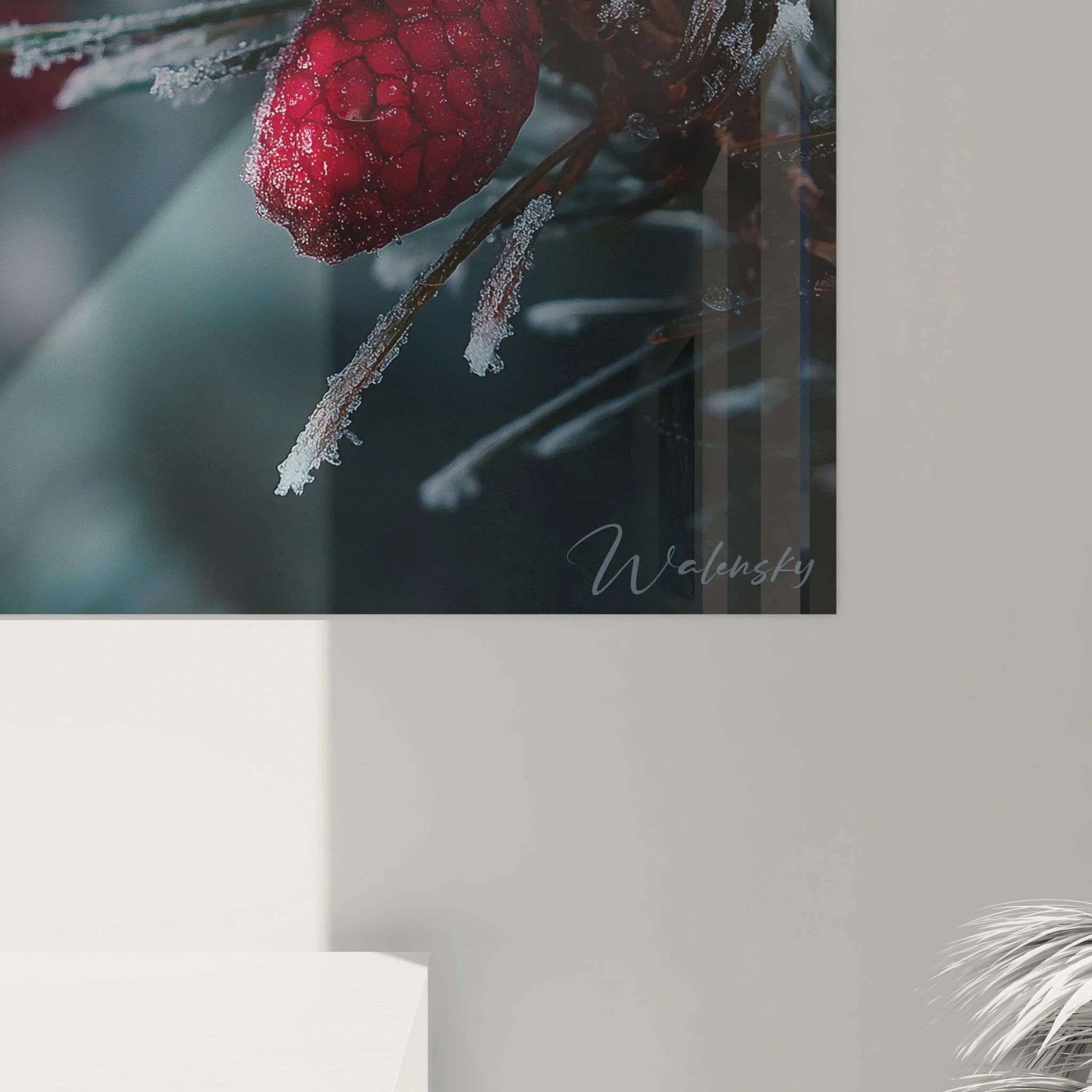 Gesamtansicht Wandbild Tannenzweig Winter - Weihnachtsdeko Naturmotiv mit roten Beeren