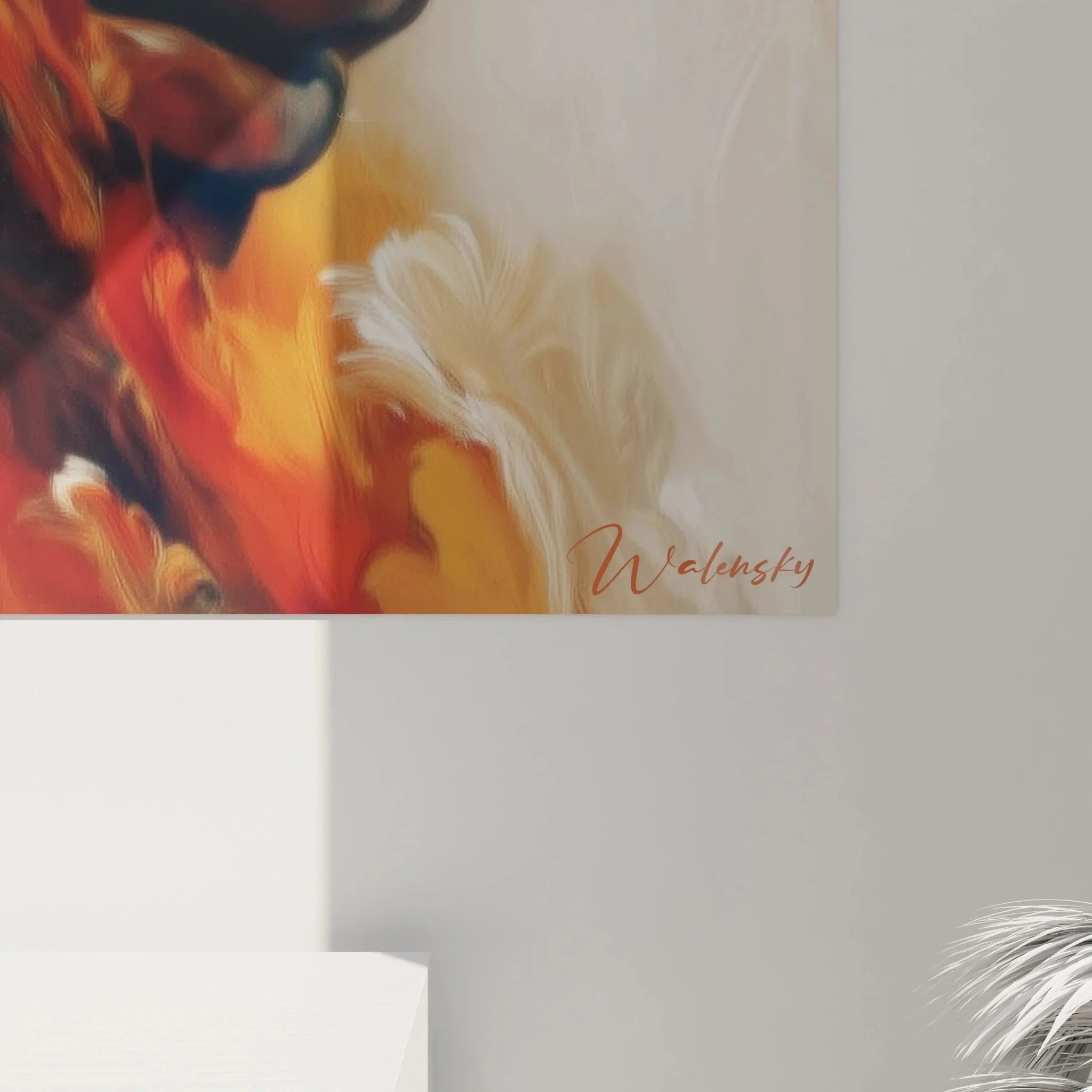 Gesamtansicht Wandbild venezianische Maske mit Flammendesign als moderne Wanddekoration für Wohnräume