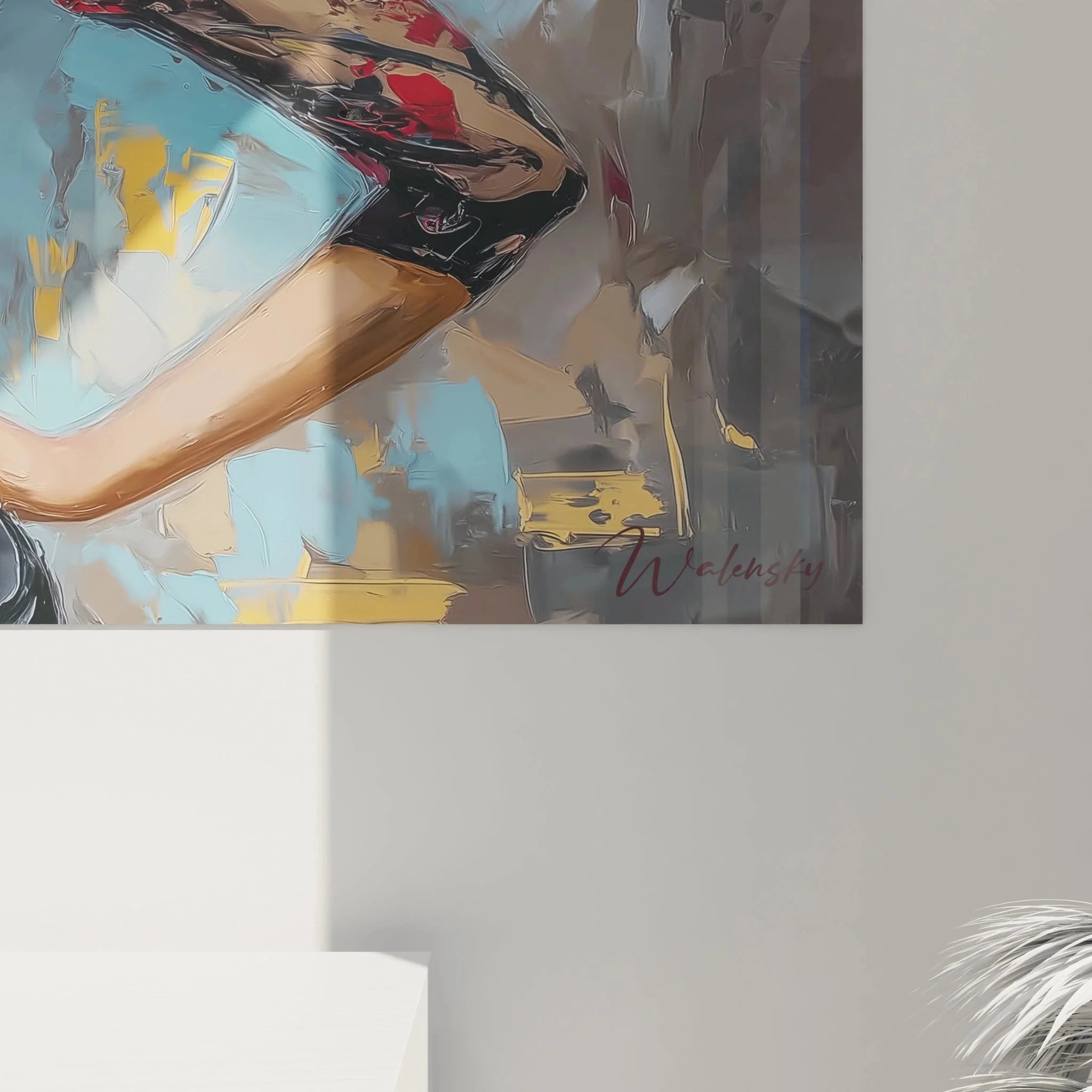 Gesamtansicht Wandbild weibliche Eleganz - stilvolle Frauendarstellung mit expressivem abstraktem Hintergrund