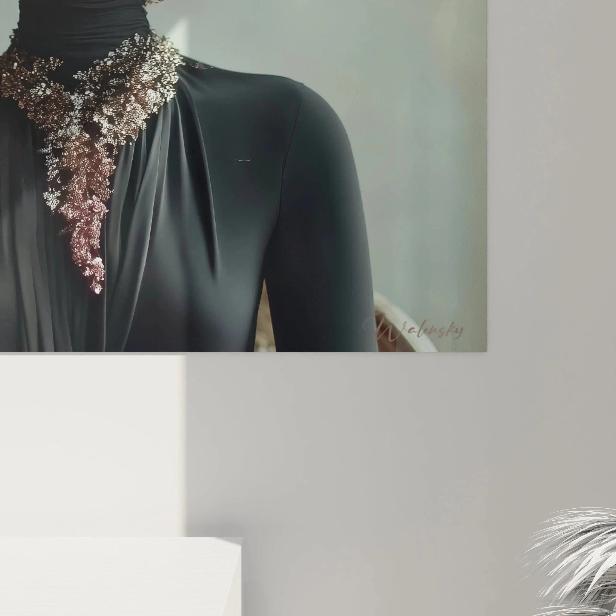 Gesamtansicht Wandbild elegante Frau mit Blumenhut - weibliche Schönheit Kunstdruck Wanddekoration