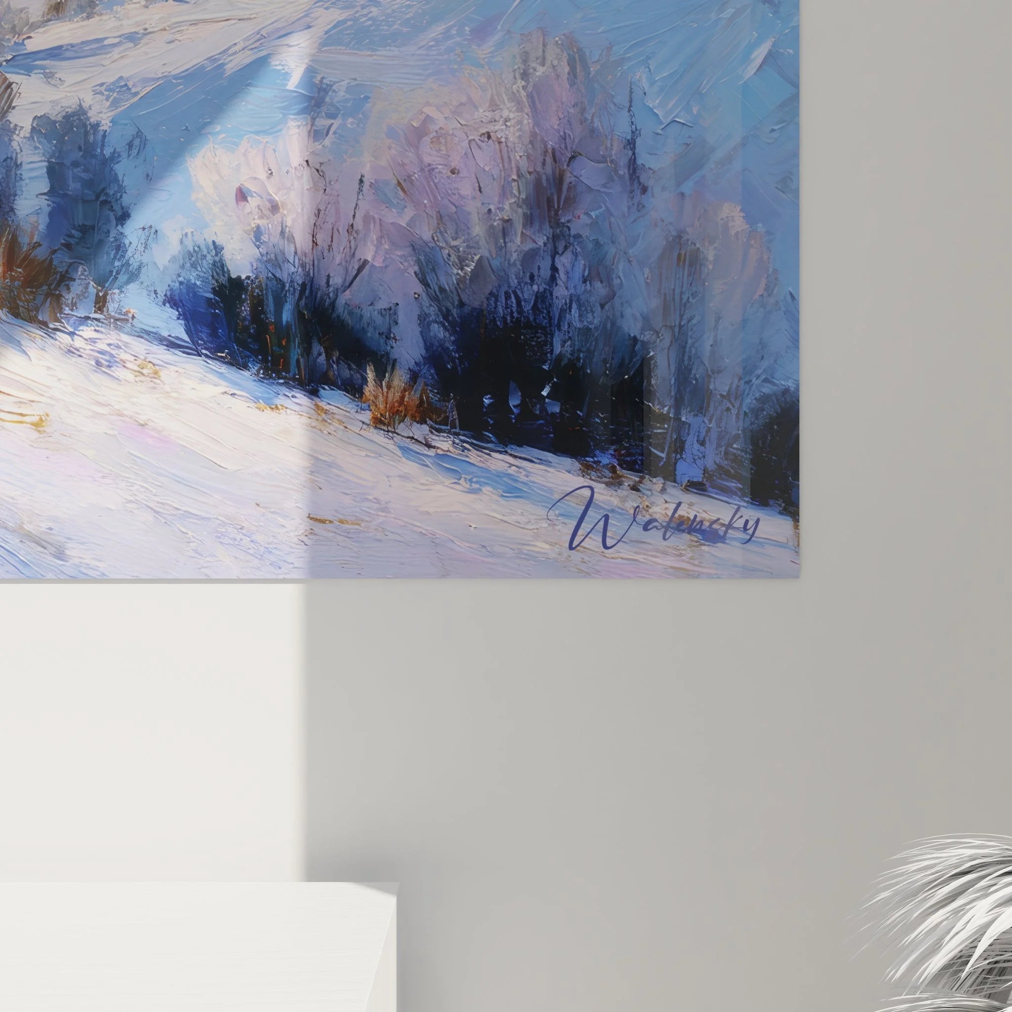 Gesamtansicht Wandbild Winterlandschaft - Verschneite Hügellandschaft als moderne Wanddekoration