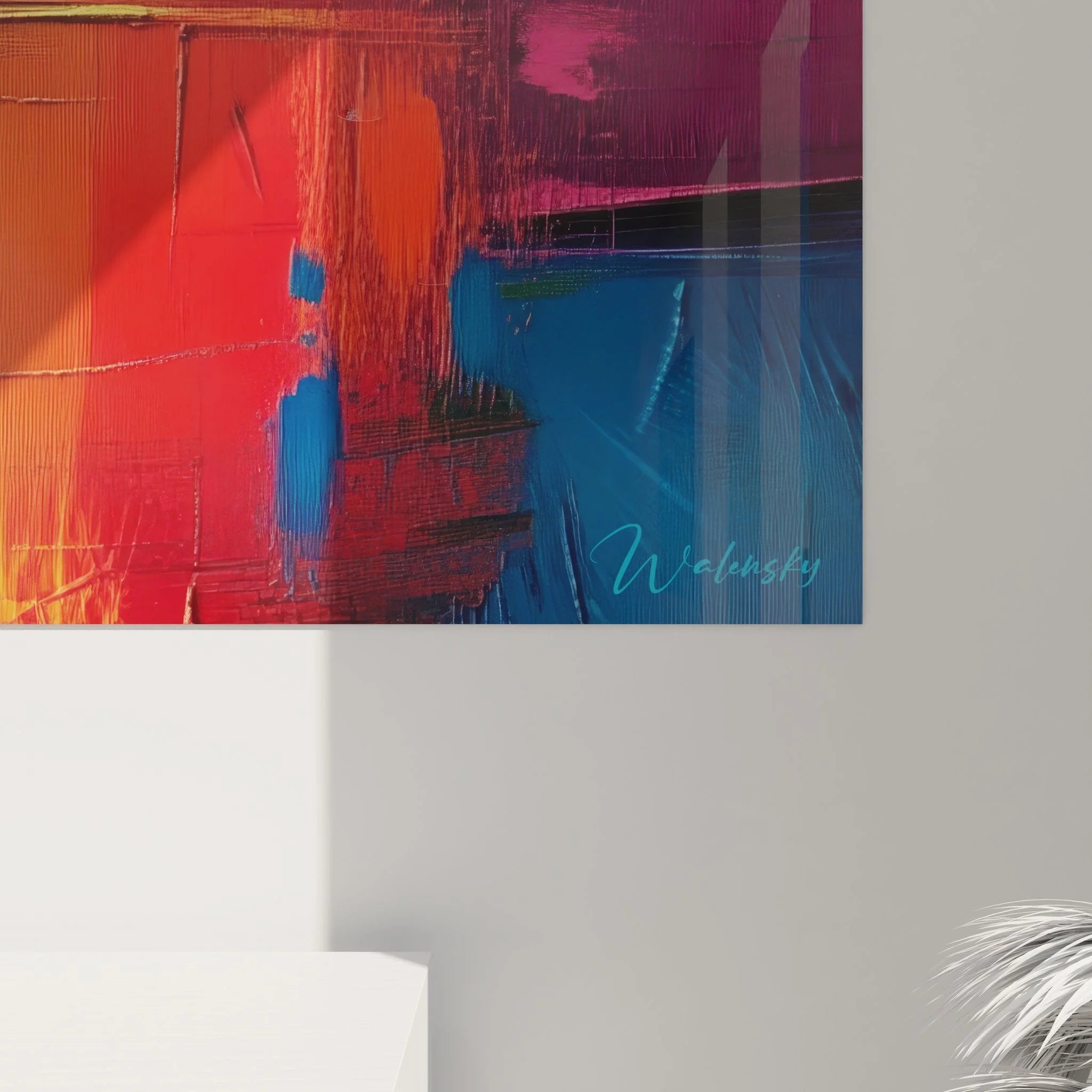 Gesamtansicht Wandbild XXL abstrakte Kunst - farbige geometrische Komposition Malerei-Optik