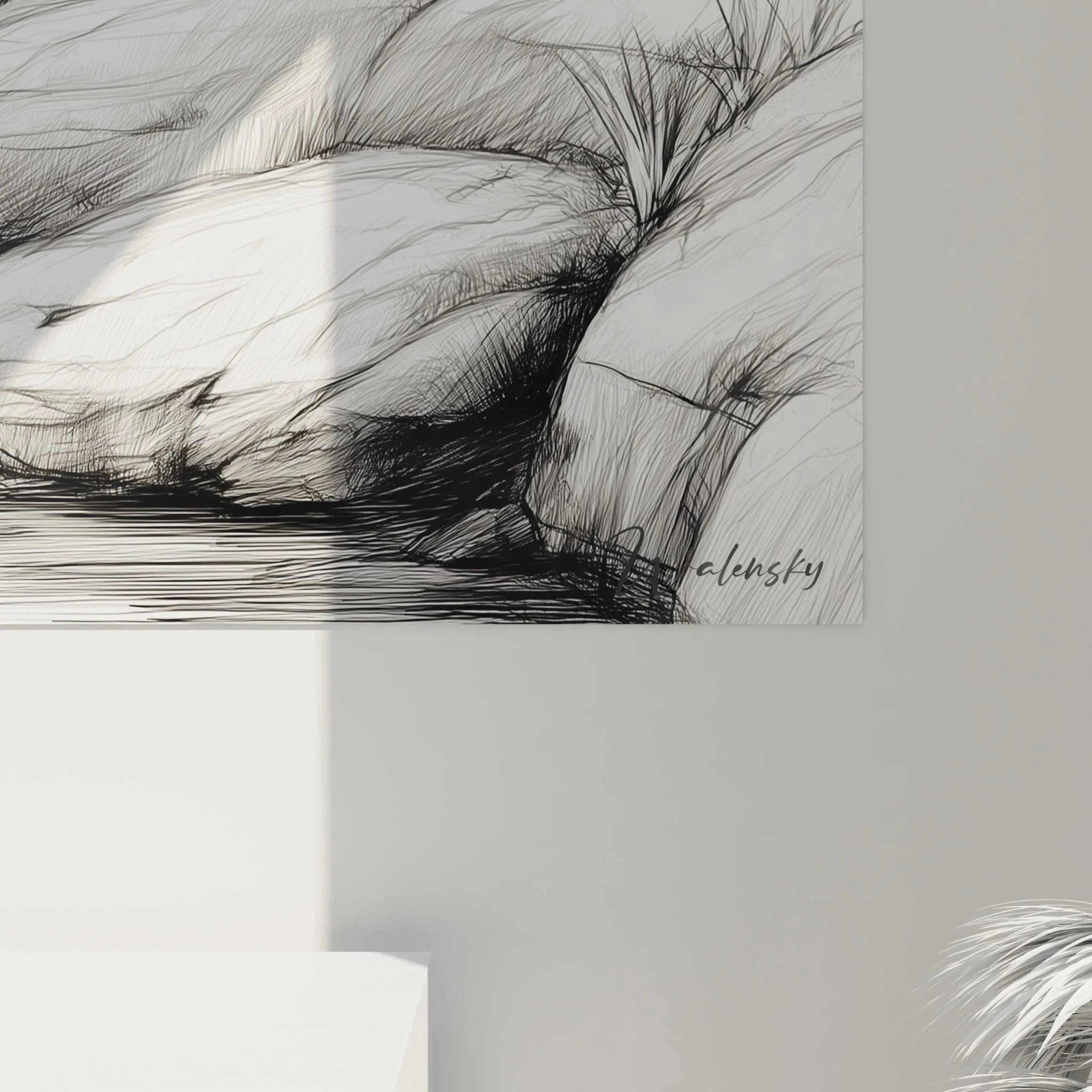 Gesamtansicht Wandbild XXL afrikanische Landschaft Savanne mit Baobab-Baum Bach und Vollmond Szenerie