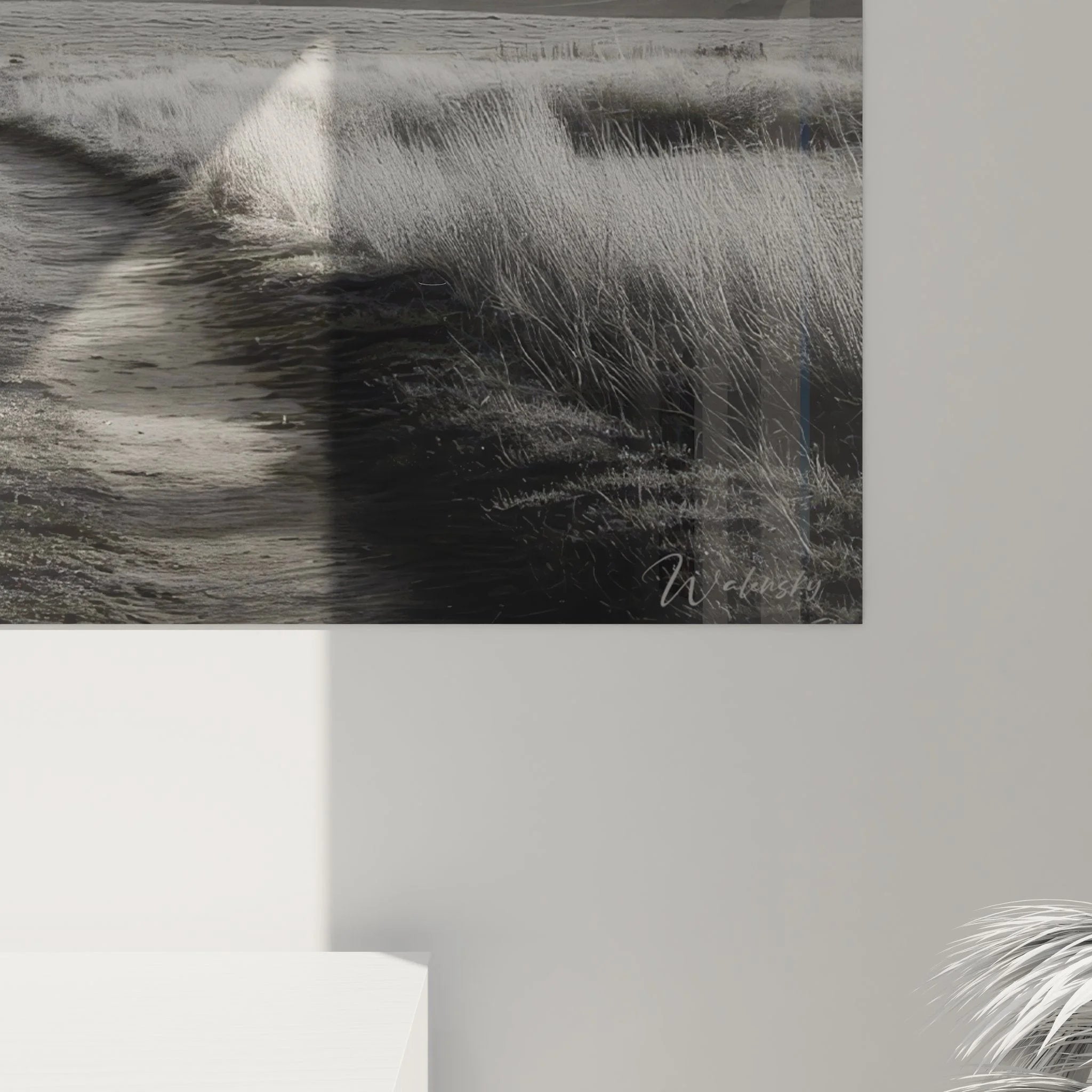 Gesamtansicht Wandbild XXL Feldweg mystische Heide Landschaft schwarz-weiß Kunstdruck Wohnraumgestaltung