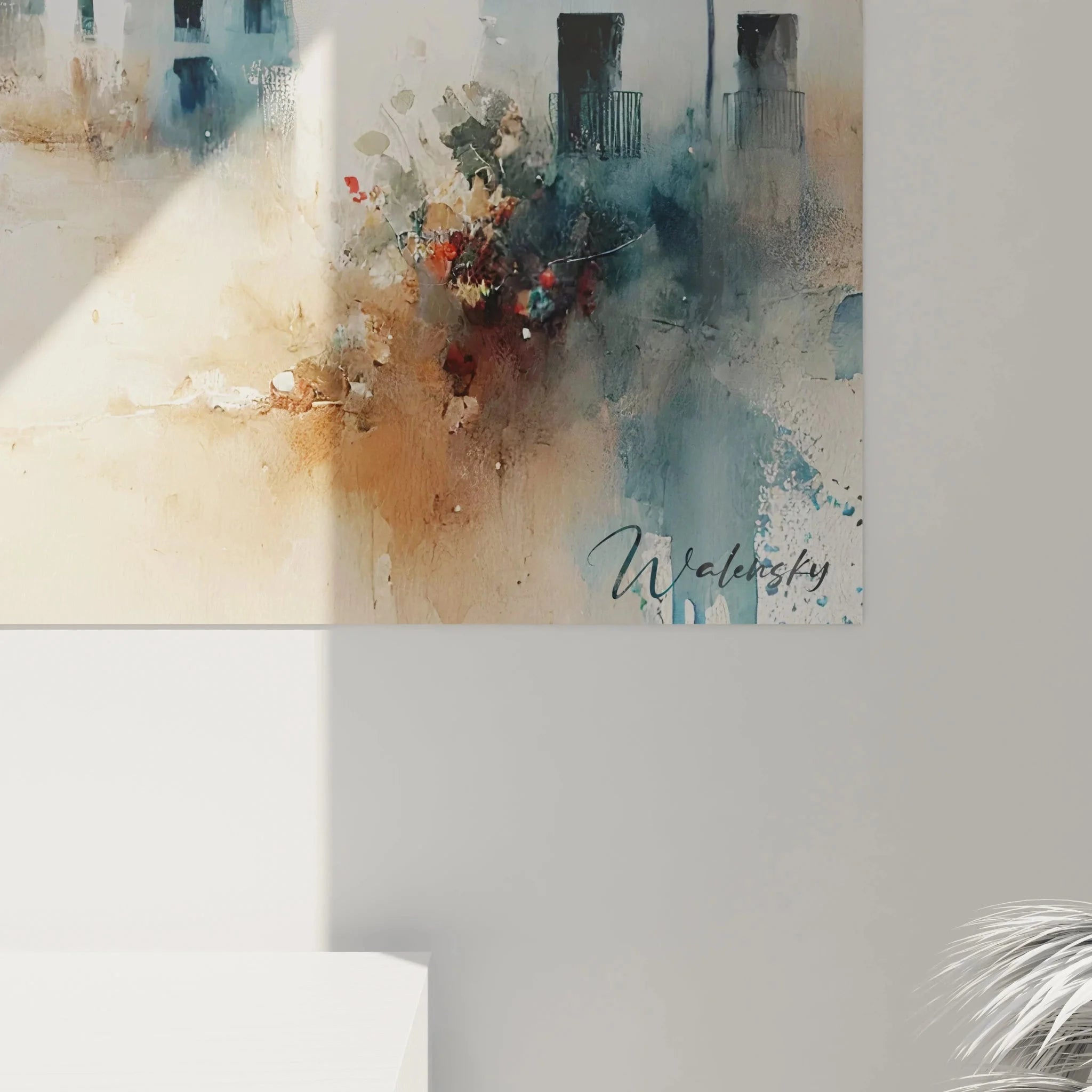 Gesamtansicht Wandbild XXL mediterrane Küstenstadt spanisches Dorf Mittelmeer Wandkunst Überblick