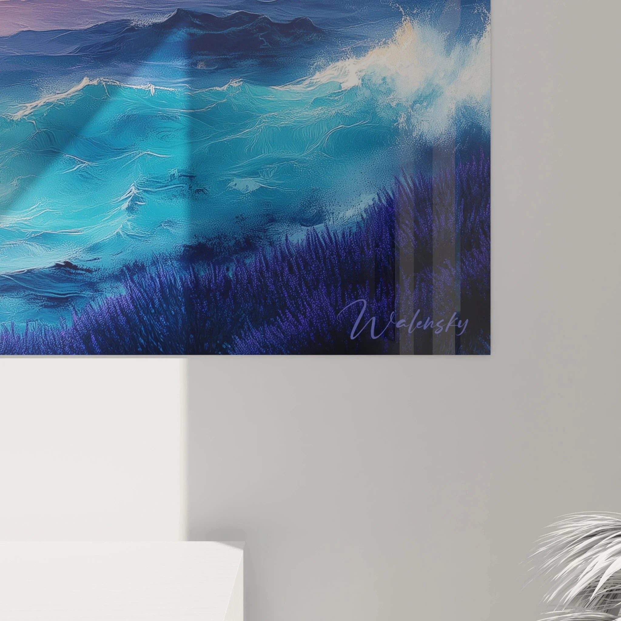 Gesamtansicht Wandbild XXL Sonnenuntergang über dem Meer - Premium Leinwand Kunst
