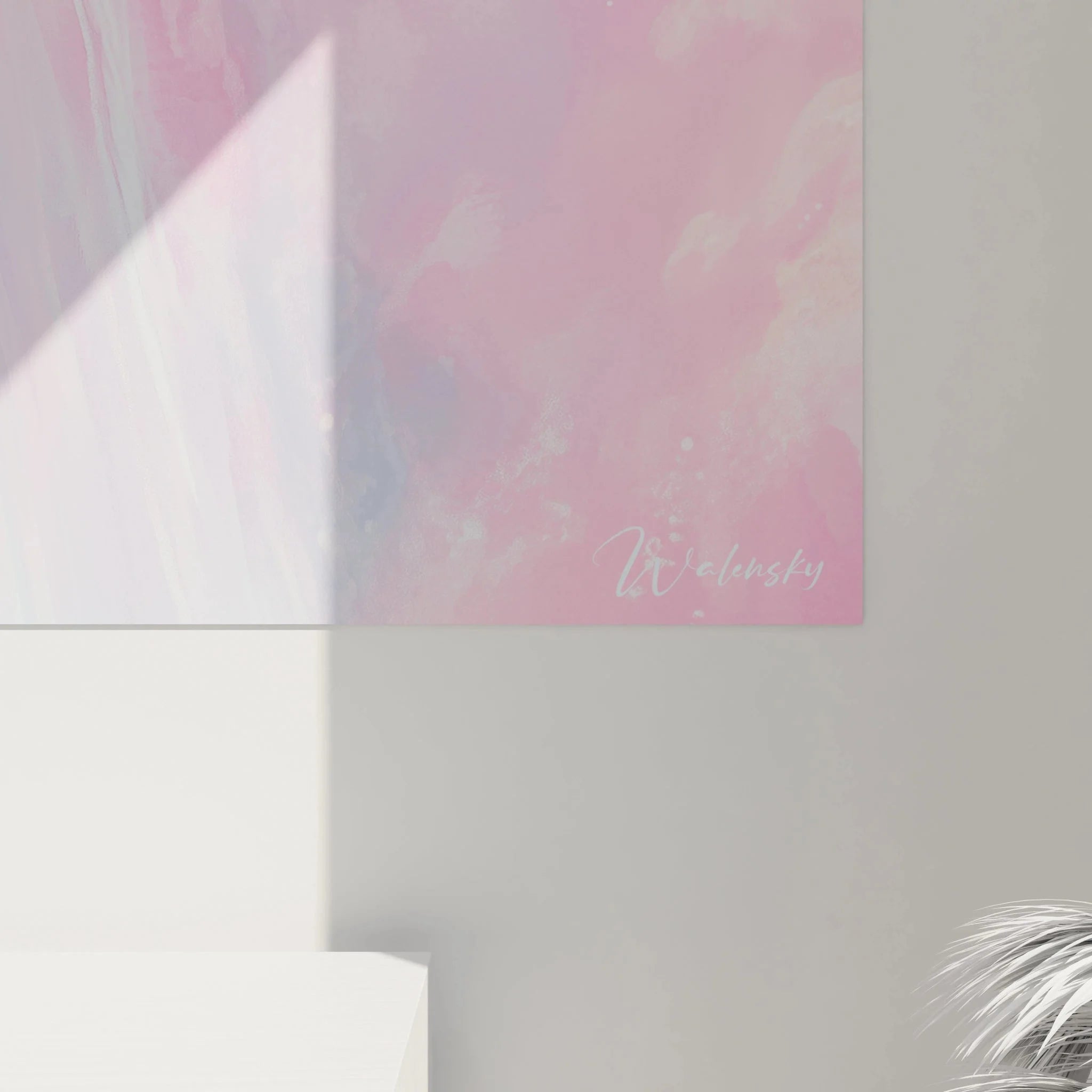 Gesamtansicht Wandbild abstrakte Wasserfälle XXL in modernem Wohnraum als Wanddekoration