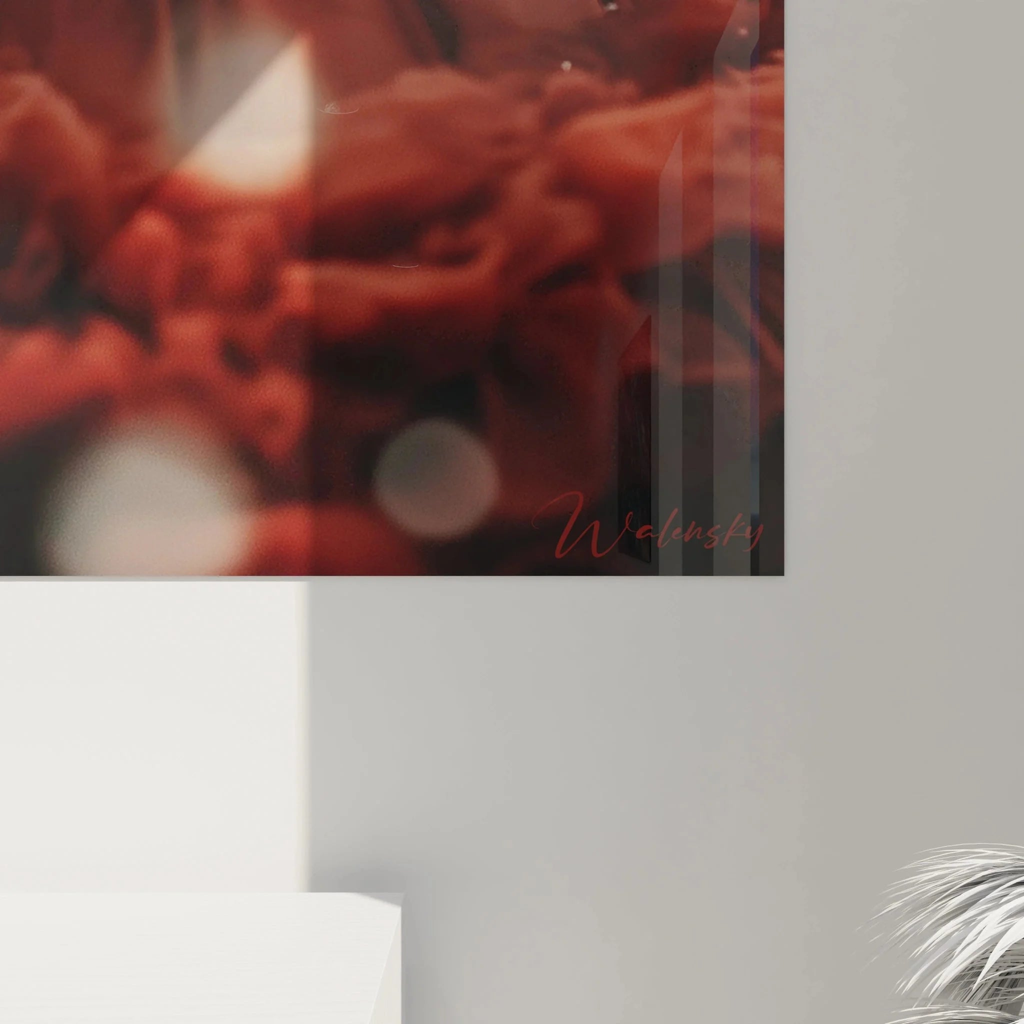 Gesamtansicht Wandbild XXL Weihnachtsfrau mystische Winterlandschaft Vollmond Schneeflocken rotes Kleid