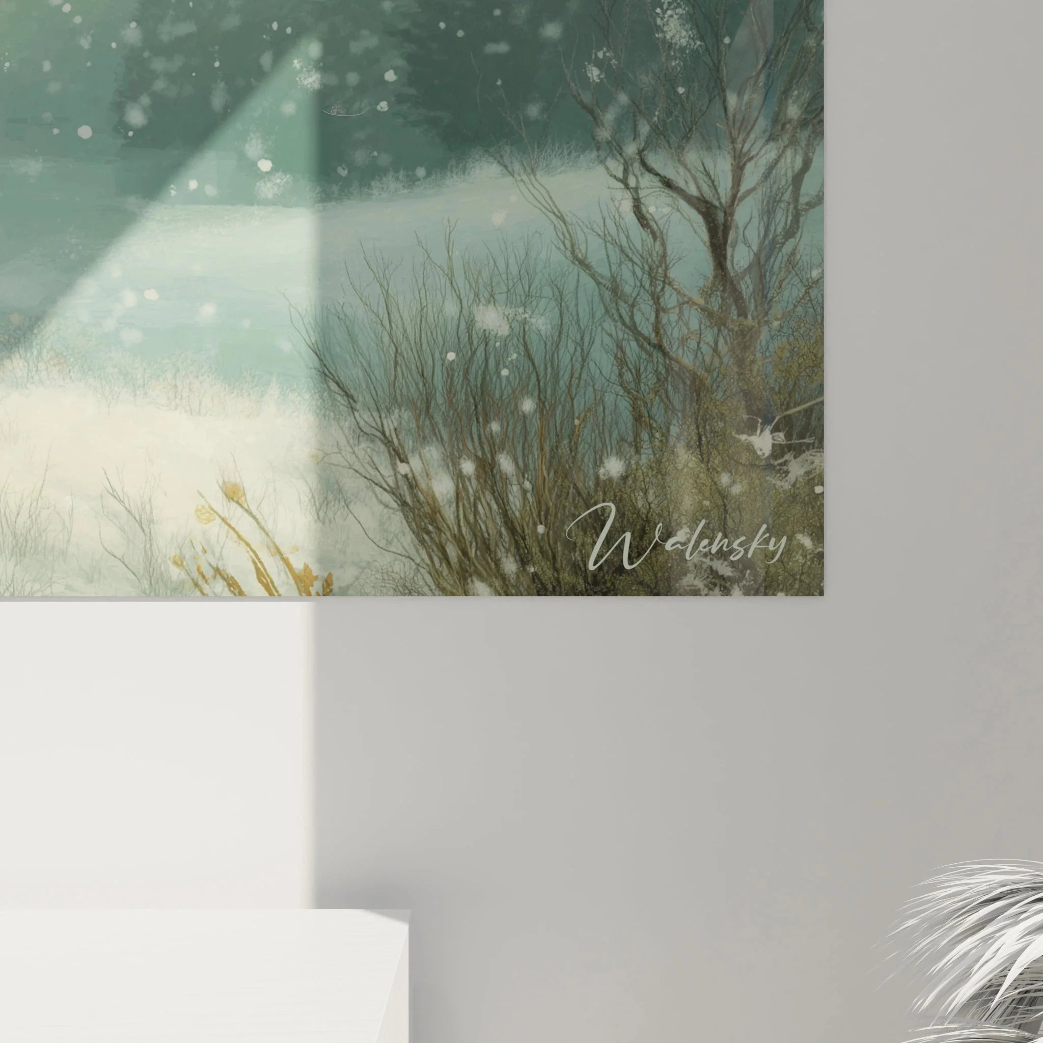 Gesamtansicht Wandbild XXL Winterszene mit Kind und Rotfuchs in märchenhafter Schneelandschaft