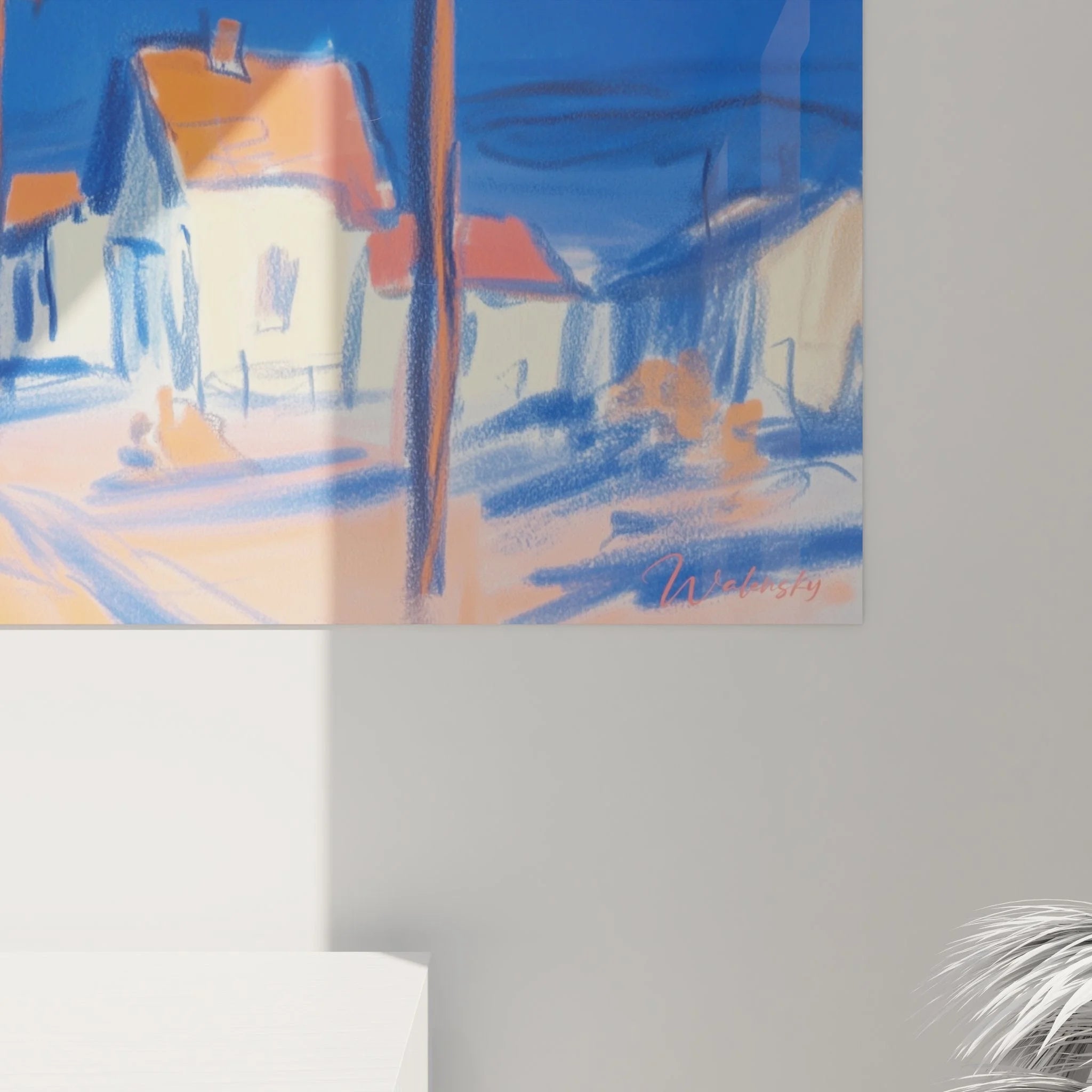 Gesamtansicht Wüstenstadt Wandbild XXL, verlassene Siedlung mit Strommasten in nächtlicher Stimmung