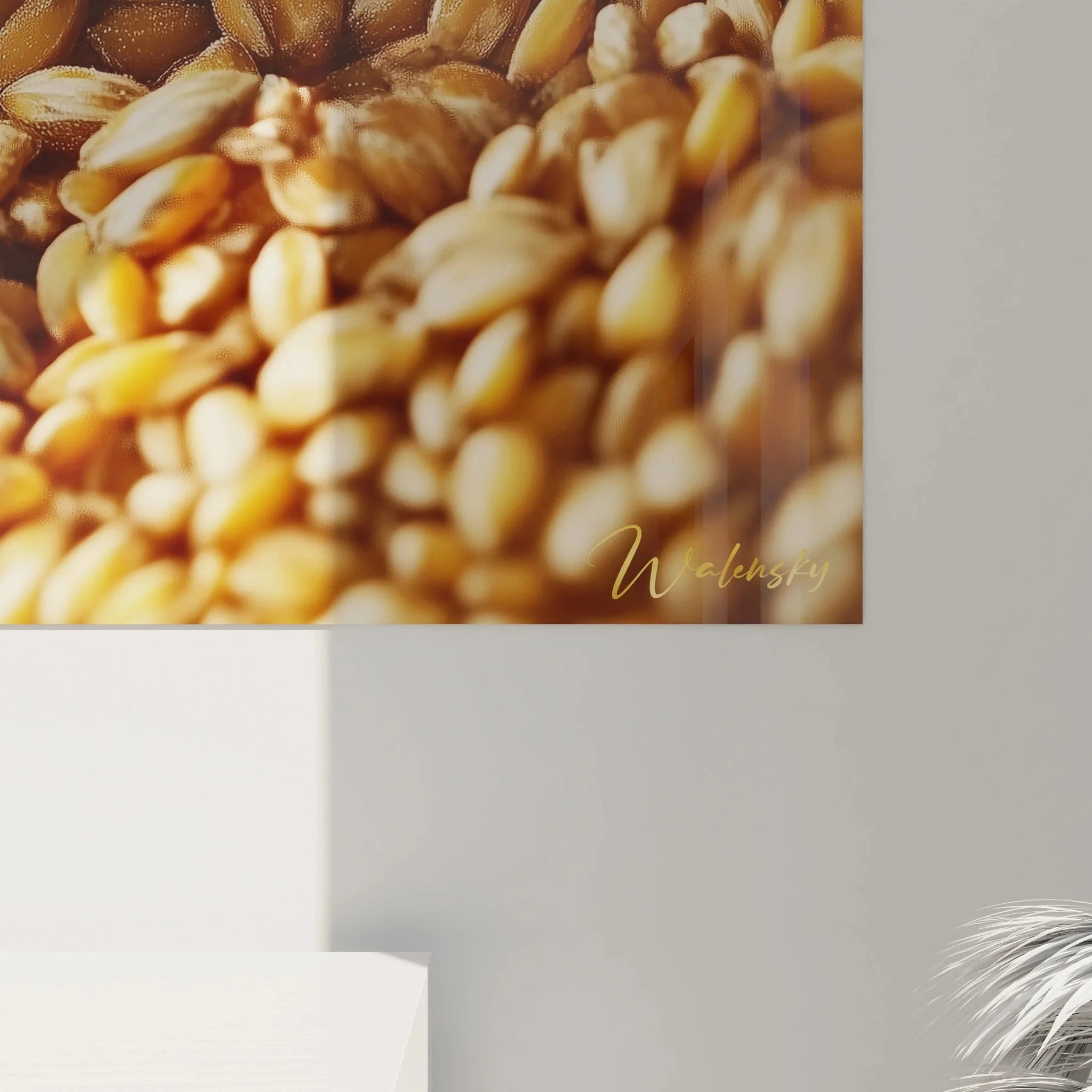 Gesamtansicht Wandbild Weizenähren - Landschaft Wanddeko mit warmer goldener Farbgebung