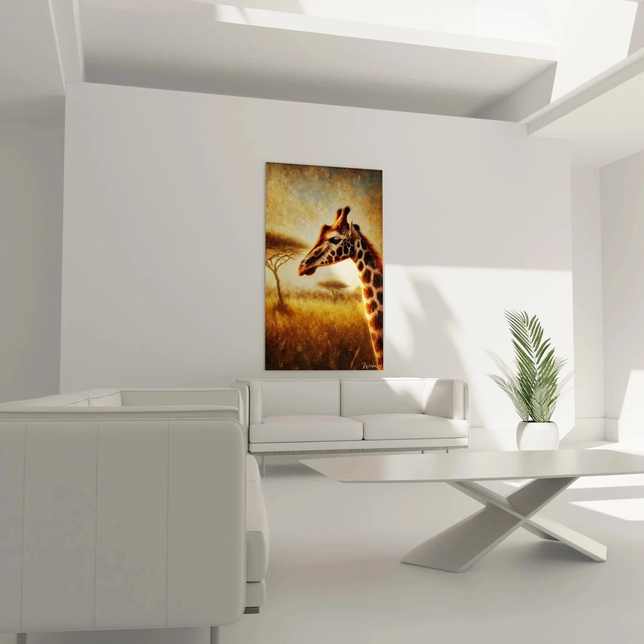 Nahaufnahme Giraffe Leinwandbild - detaillierte Textur und Farbgebung des Afrika Kunstdrucks