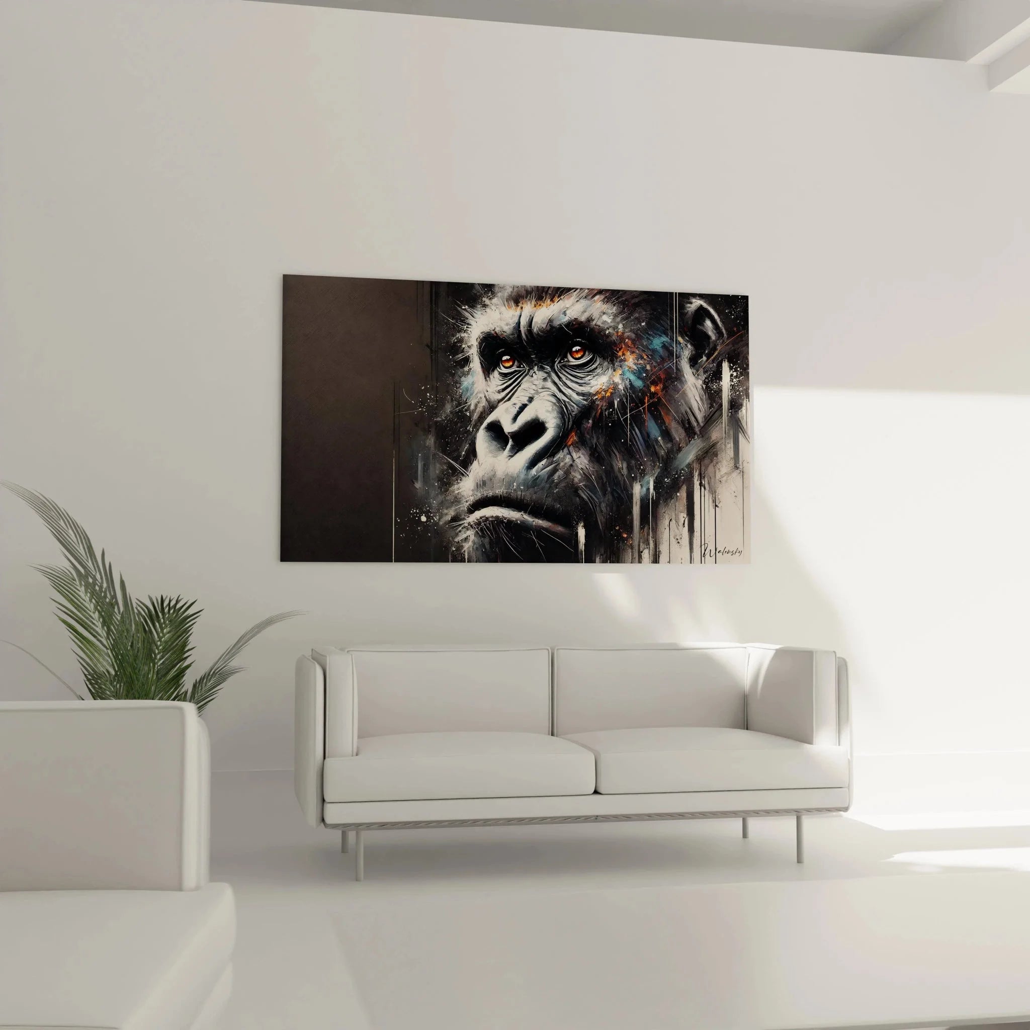 Detailansicht Gorilla Leinwandbild - realistische Augen und Gesichtszüge des Silberrücken Portraits