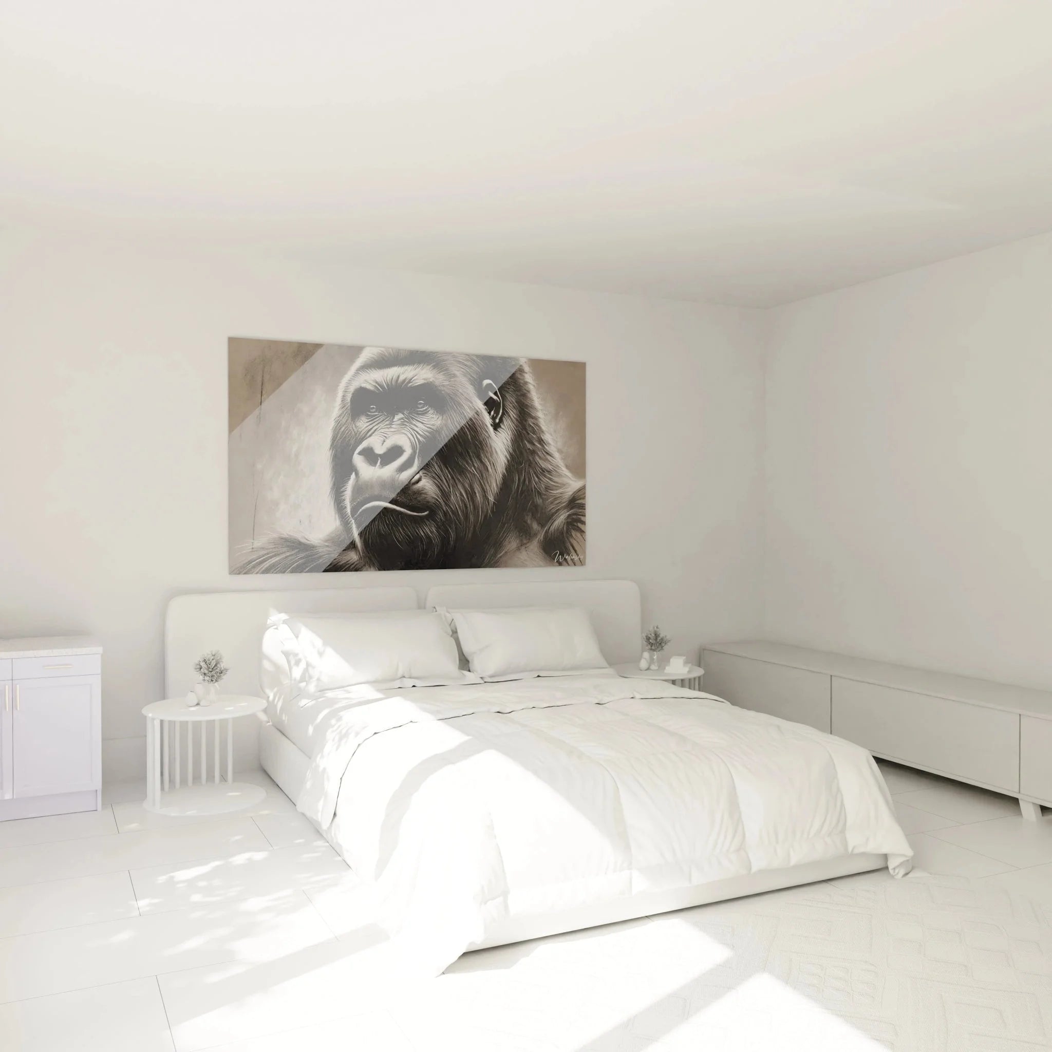 Gorilla Wandbild Schlafzimmer Dekoration schwarz-weiß Tierkunst XXL Leinwand