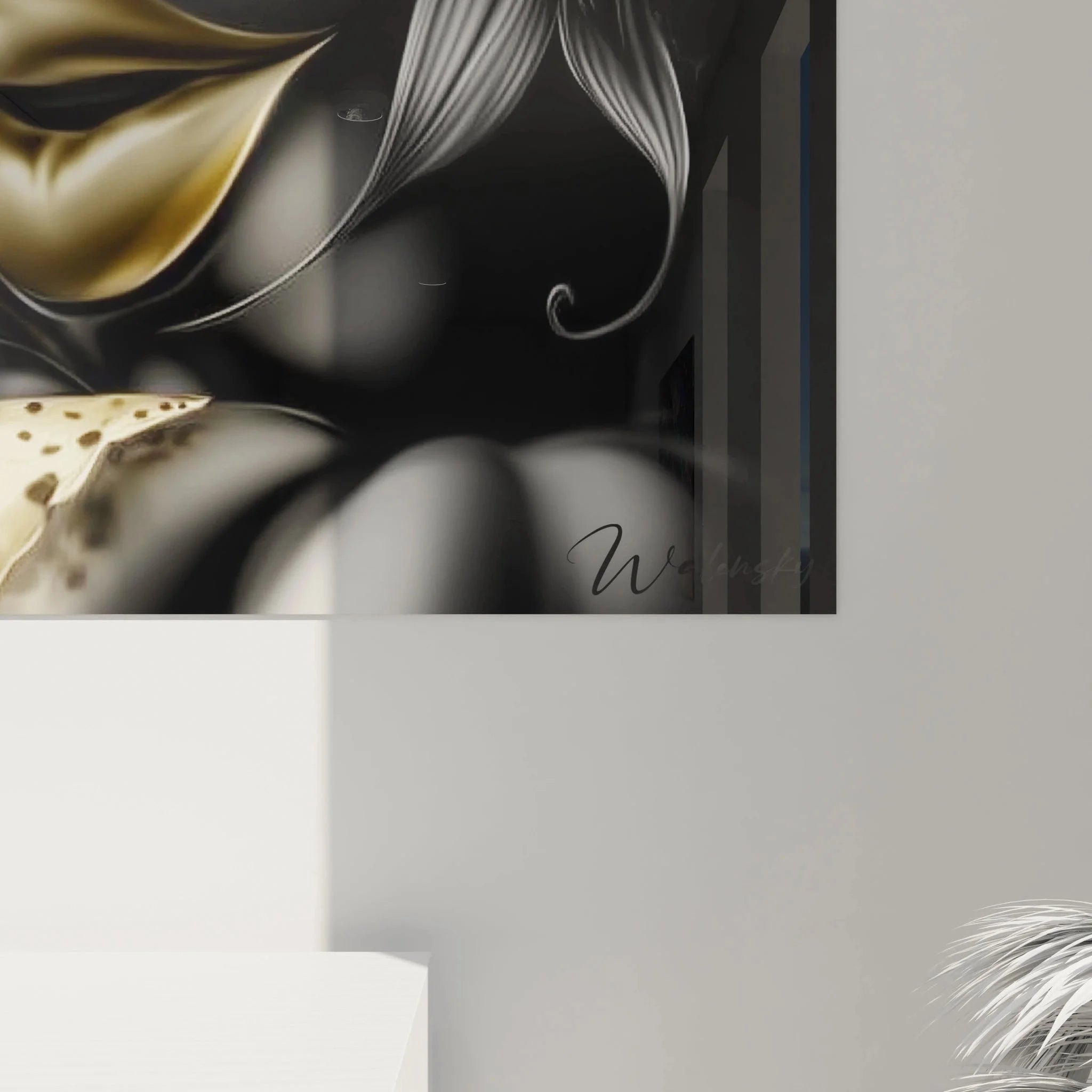 Gesamtansicht Halloween Wandbild mystische Frau mit Gold-Grau Kontrasten im XXL Format