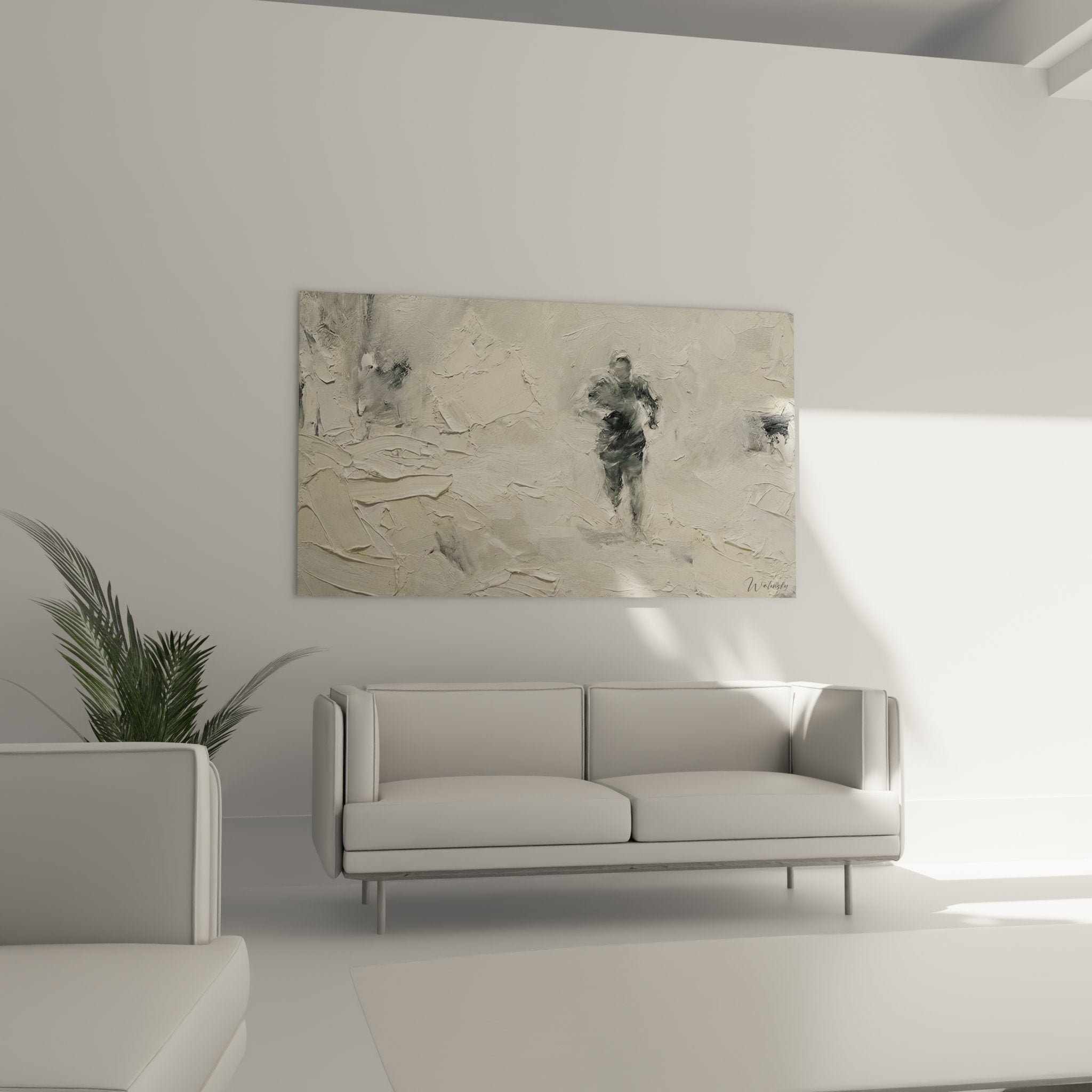 Detailaufnahme der expressiven Pinselstriche und Farbschichten des Läufer-Wandbildes