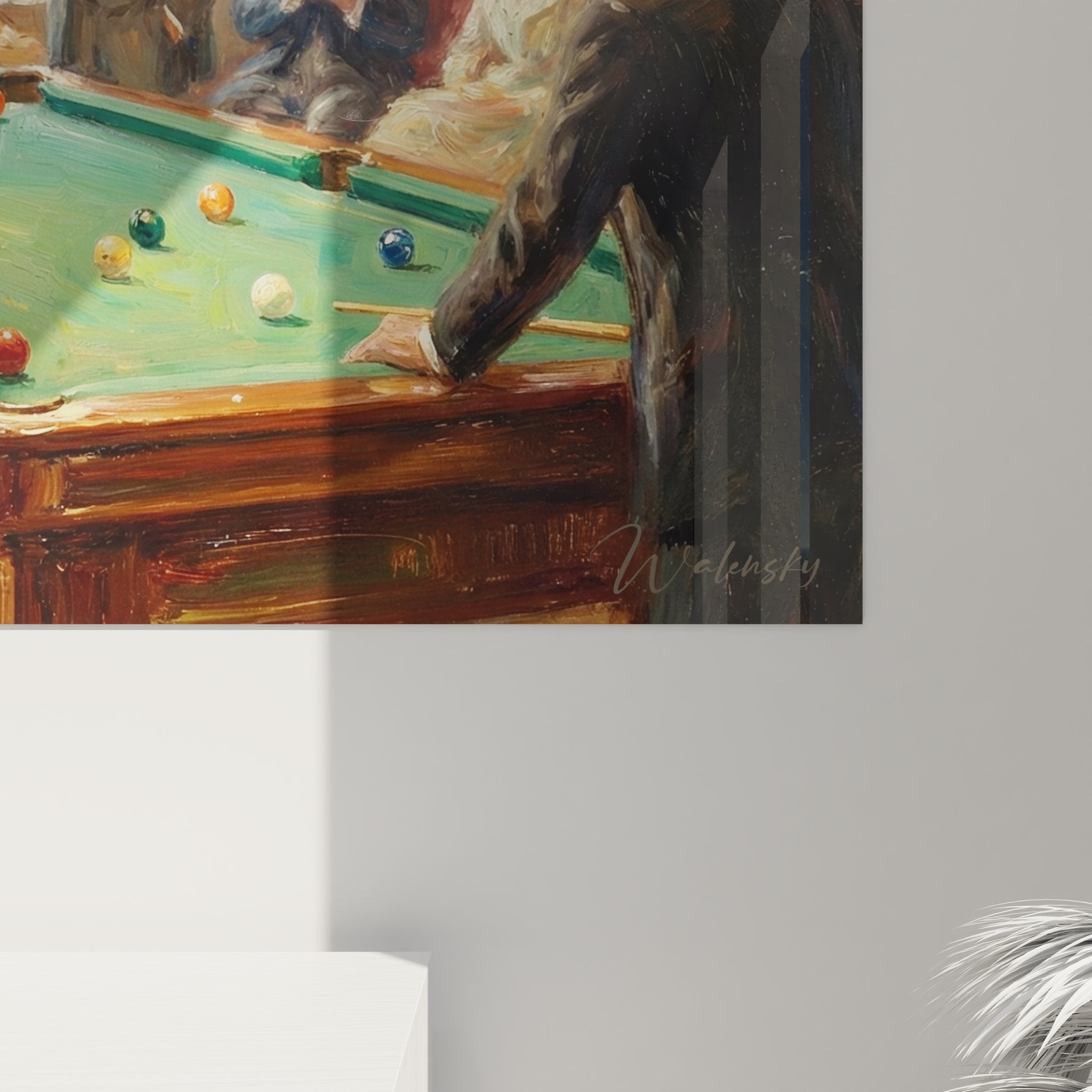 Gesamtansicht viktorianischer Salon Wandbild mit Billardszene und vornehmer Gesellschaft